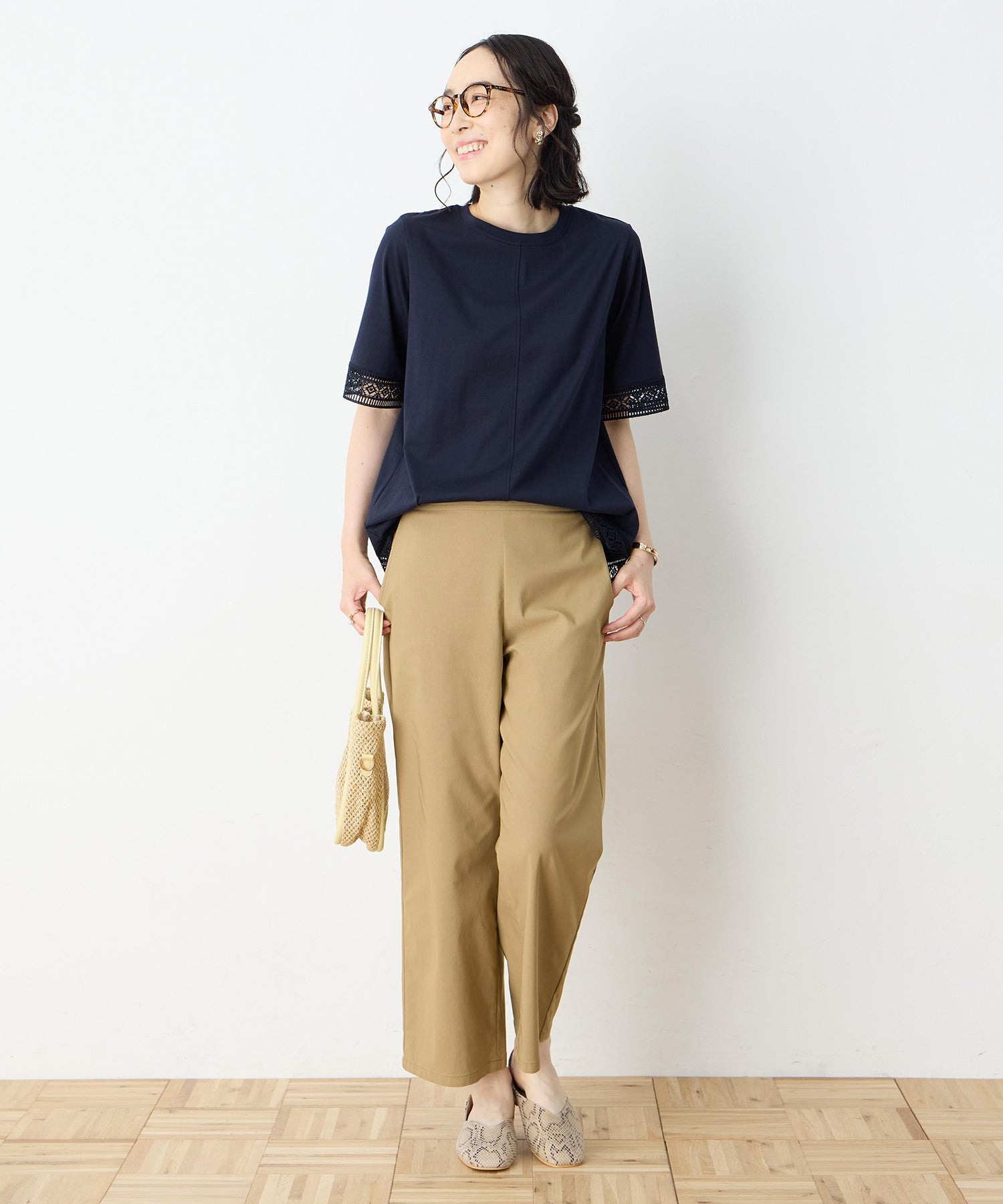 デコイ DECOY 【冷感】【UVカット】ひやさらコットンプレミアムレースTシャツ （ネイビー） ネイビー