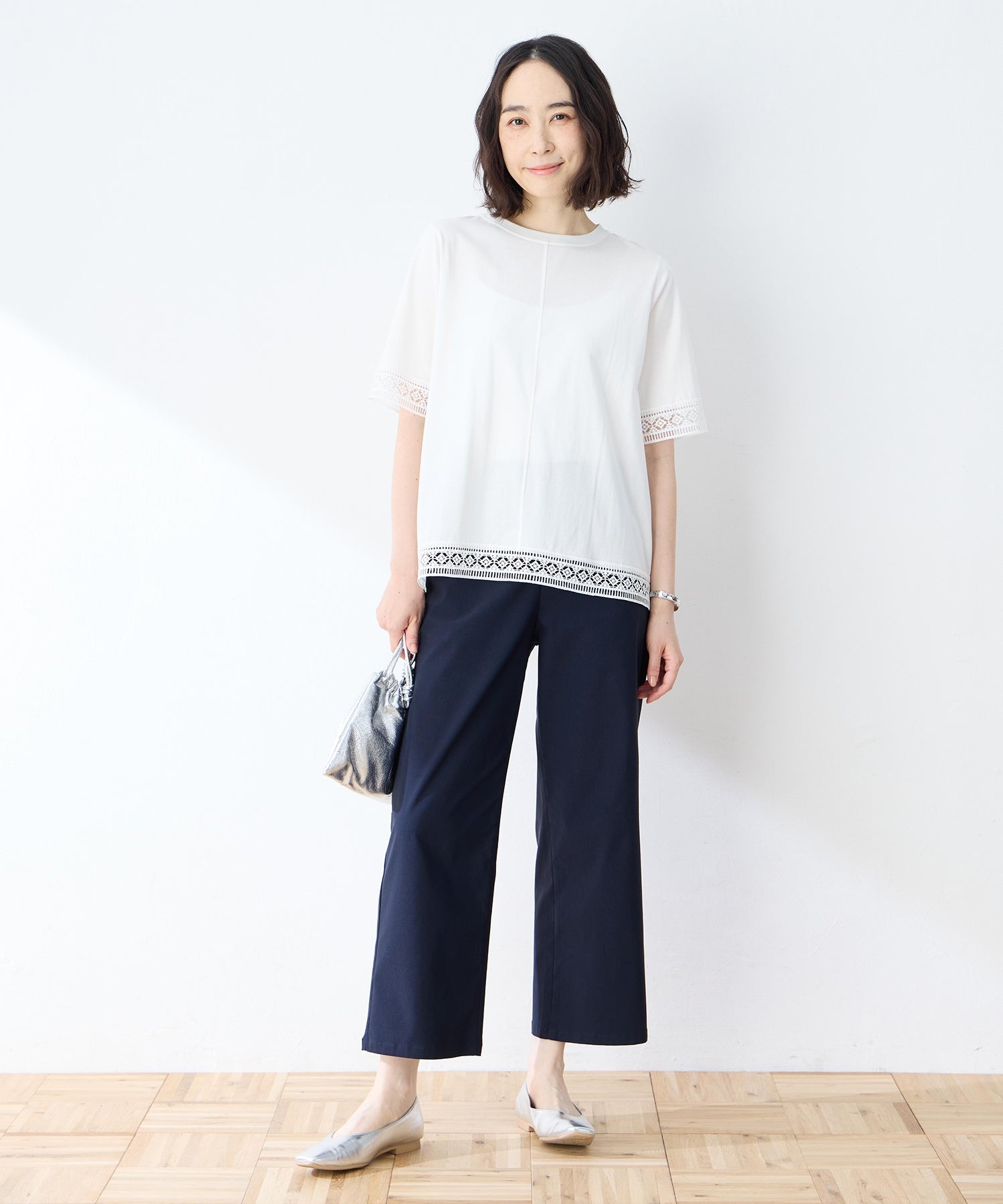 デコイ DECOY 【冷感】【UVカット】ひやさらコットンプレミアムレースTシャツ （ネイビー） ネイビー