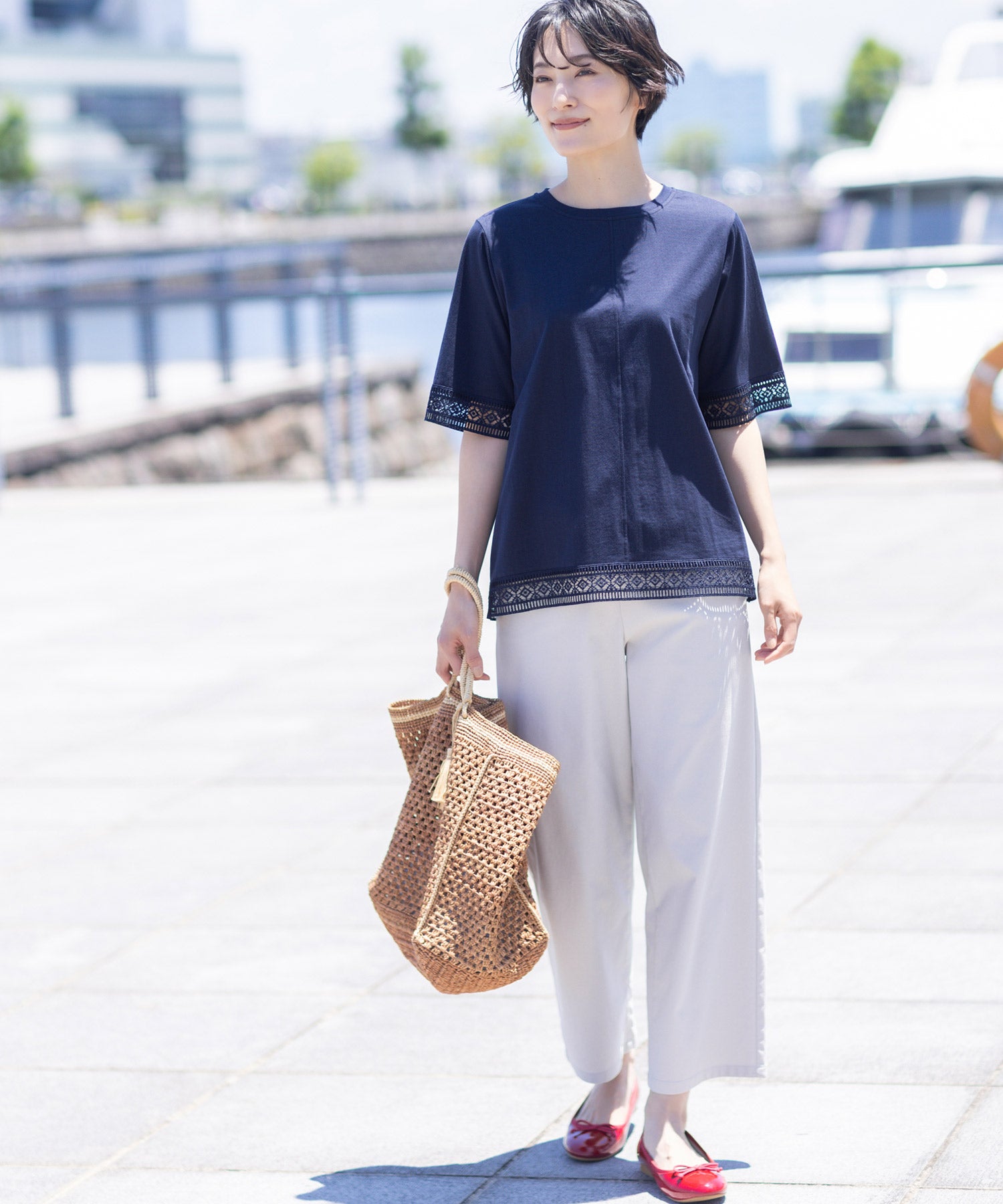デコイ DECOY 【冷感】【UVカット】ひやさらコットンプレミアムレースTシャツ （ネイビー） ネイビー