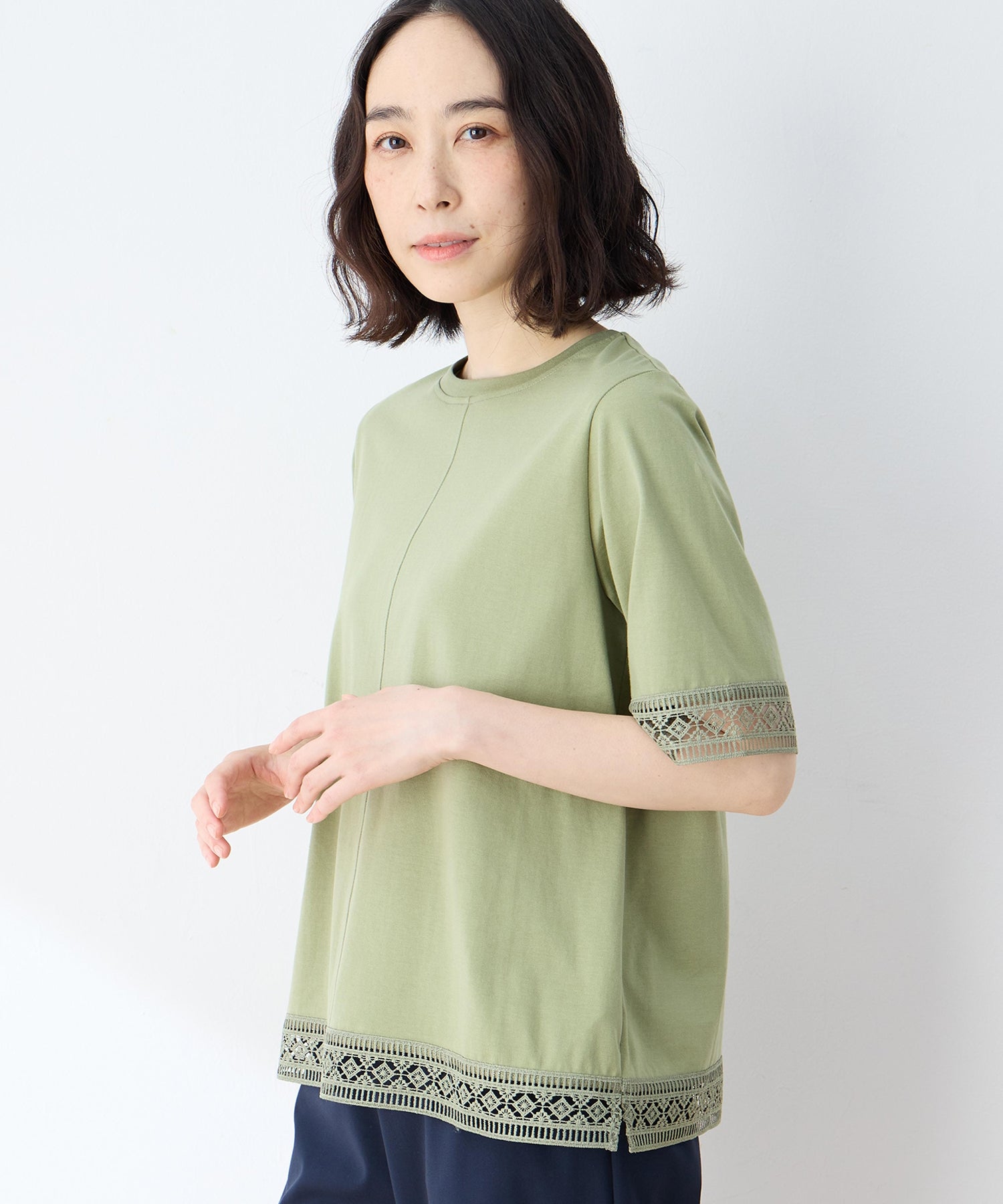 デコイ DECOY 【冷感】【UVカット】ひやさらコットンプレミアムレースTシャツ （カーキ） カーキ