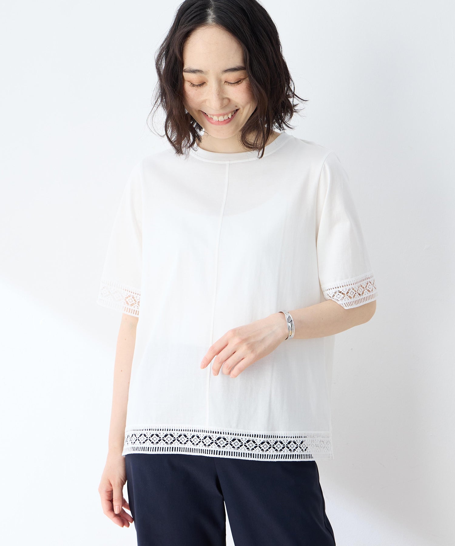 デコイ DECOY 【冷感】【UVカット】ひやさらコットンプレミアムレースTシャツ （ホワイト） ホワイト