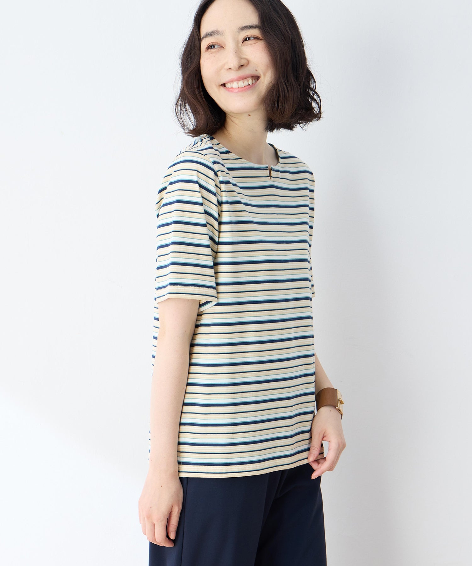 デコイ DECOY 【冷感】【UVカット】ひやさらコットンプレミアムマルチボーダーTシャツ （グリーン） グリーン