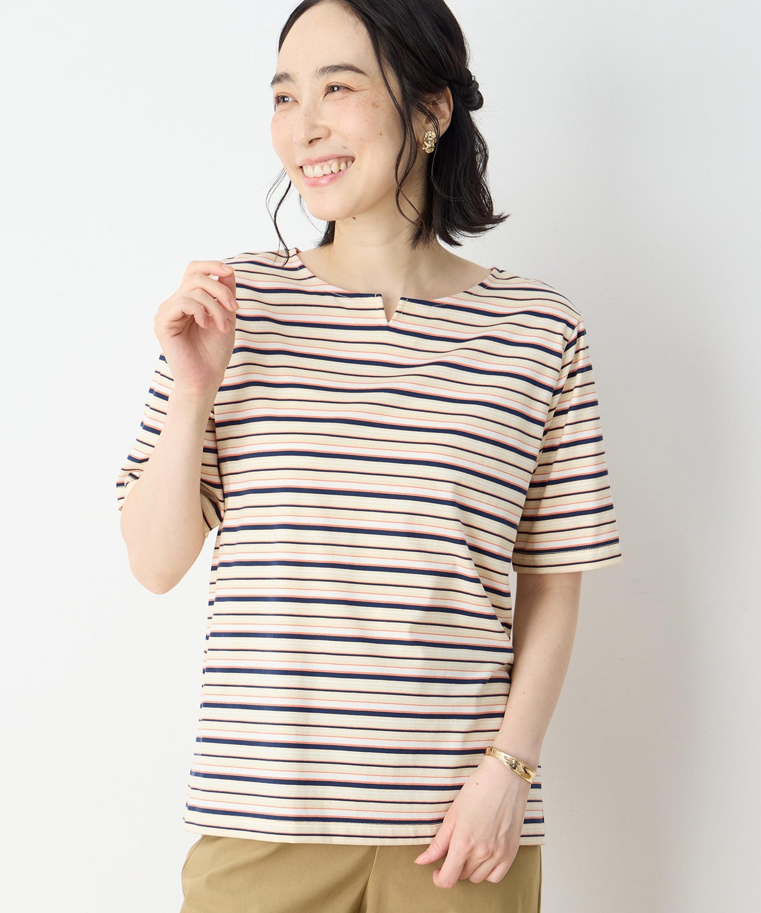デコイ DECOY 【冷感】【UVカット】ひやさらコットンプレミアムマルチボーダーTシャツ （グリーン） グリーン