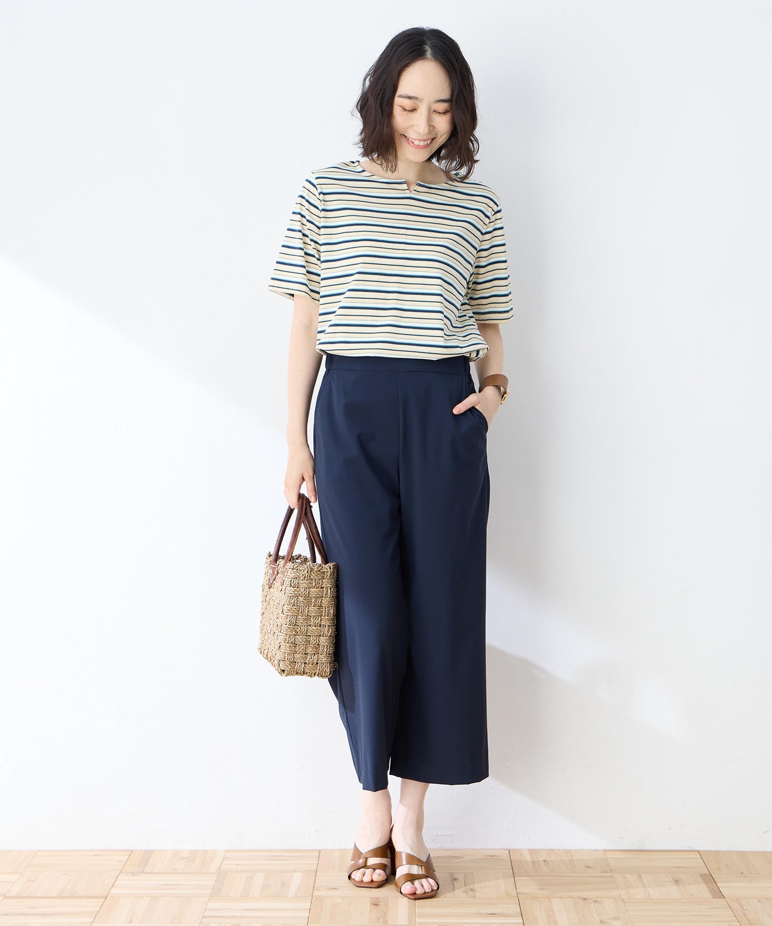 デコイ DECOY 【冷感】【UVカット】ひやさらコットンプレミアムマルチボーダーTシャツ （グリーン） グリーン