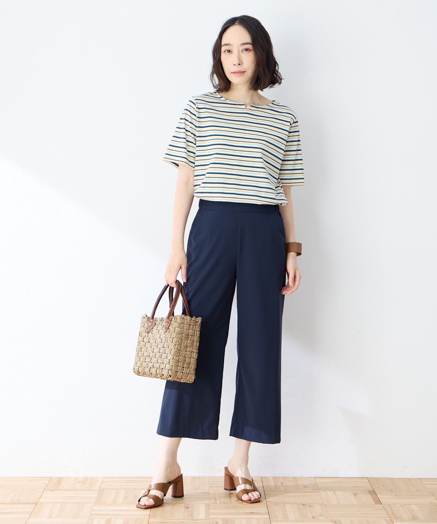 デコイ DECOY 【冷感】【UVカット】ひやさらコットンプレミアムマルチボーダーTシャツ （グリーン） グリーン