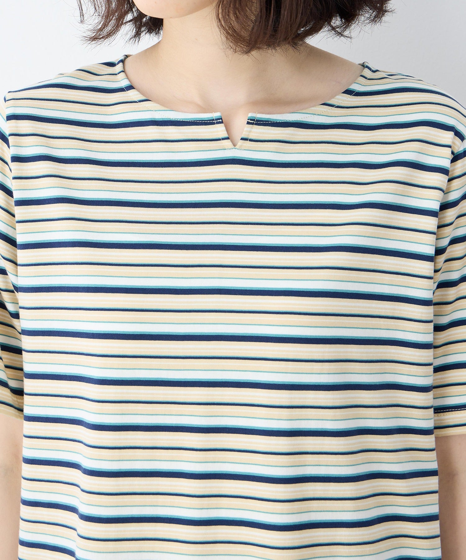デコイ DECOY 【冷感】【UVカット】ひやさらコットンプレミアムマルチボーダーTシャツ （グリーン） グリーン