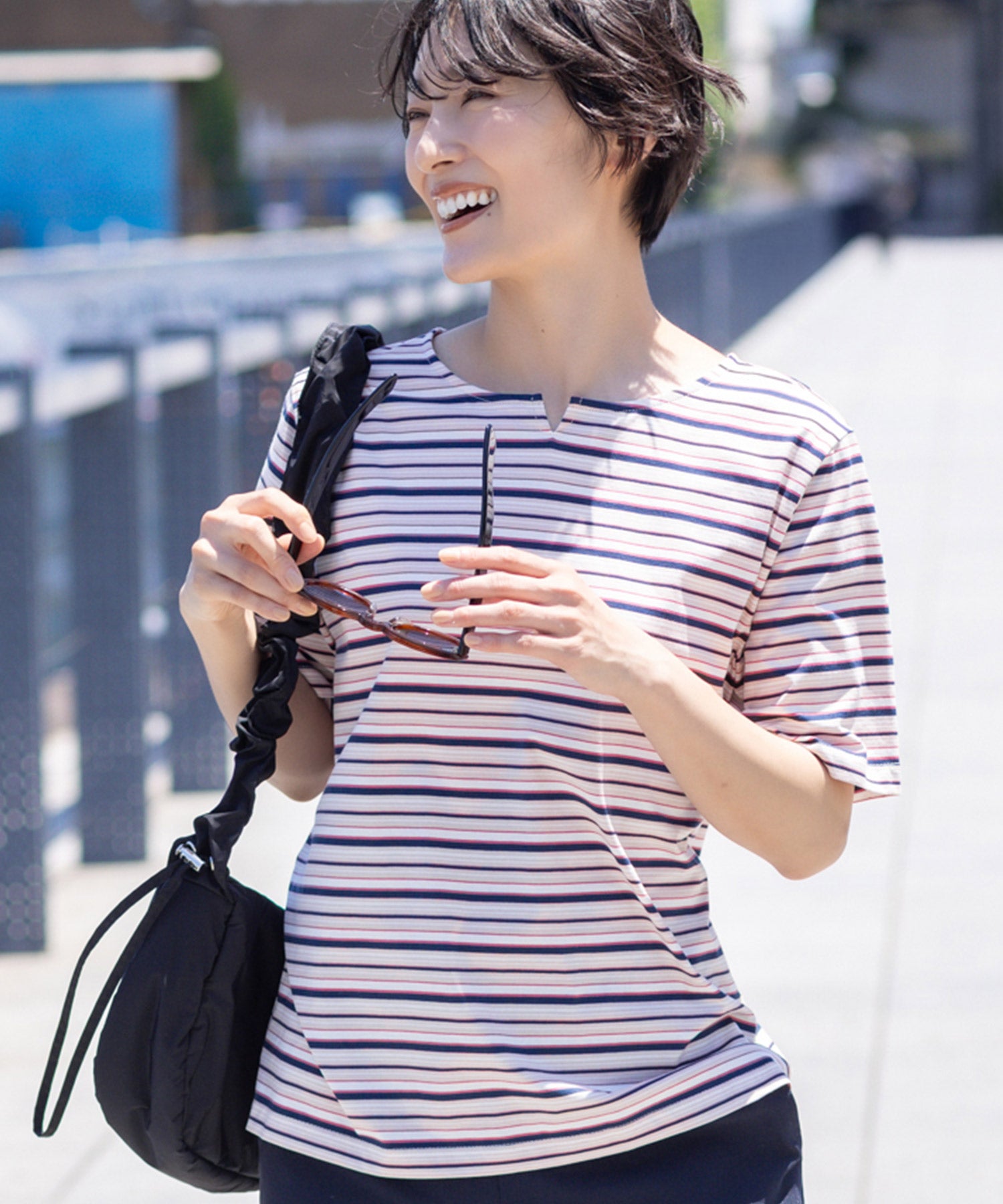 デコイ DECOY 【冷感】【UVカット】ひやさらコットンプレミアムマルチボーダーTシャツ （グリーン） グリーン