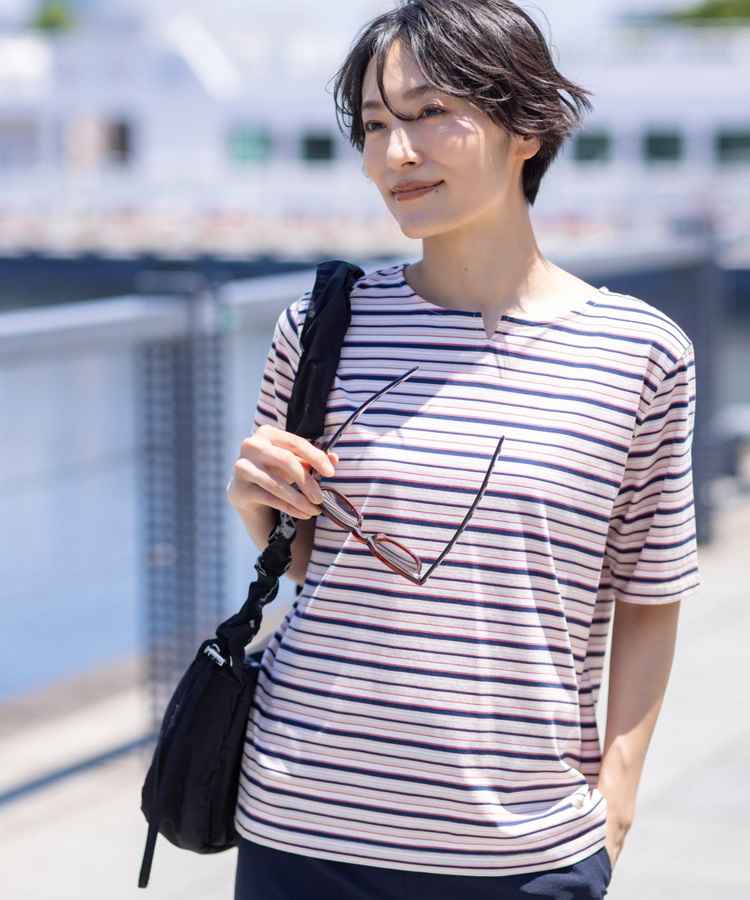 デコイ DECOY 【冷感】【UVカット】ひやさらコットンプレミアムマルチボーダーTシャツ （グリーン） グリーン