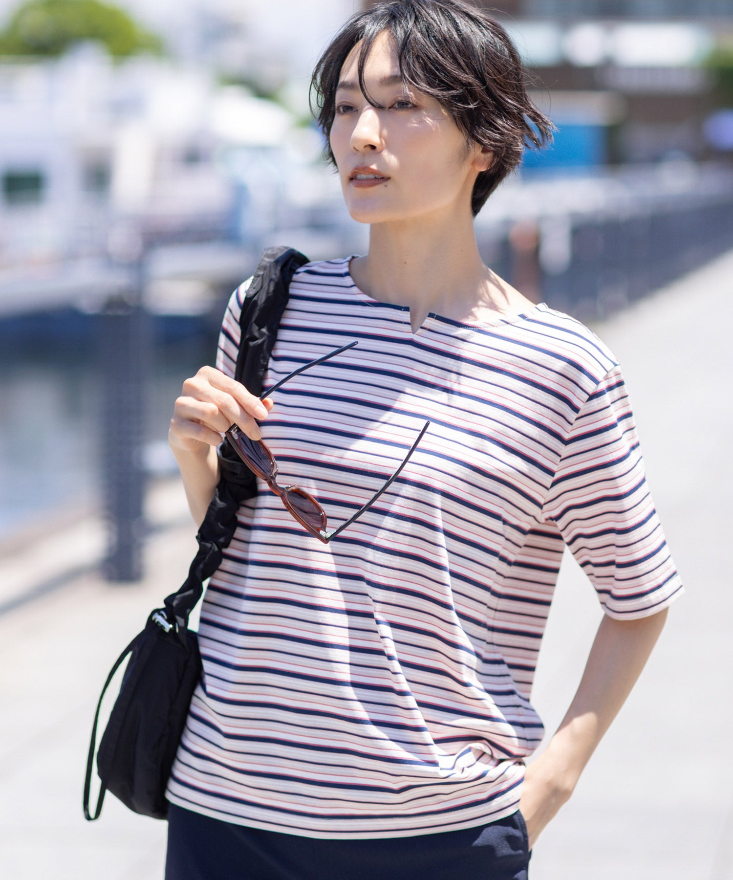 デコイ DECOY 【冷感】【UVカット】ひやさらコットンプレミアムマルチボーダーTシャツ （グリーン） グリーン