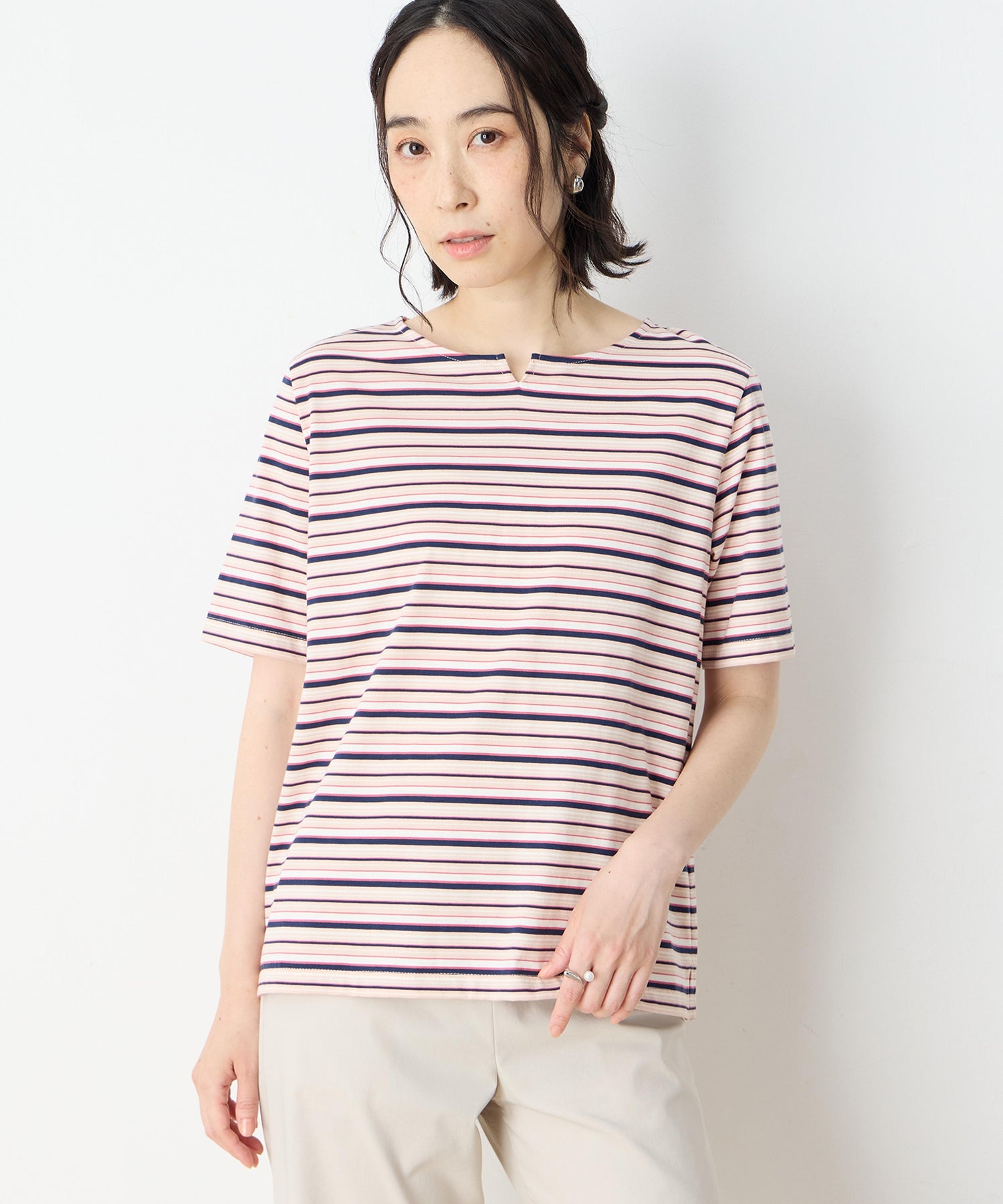 デコイ DECOY 【冷感】【UVカット】ひやさらコットンプレミアムマルチボーダーTシャツ （グリーン） グリーン