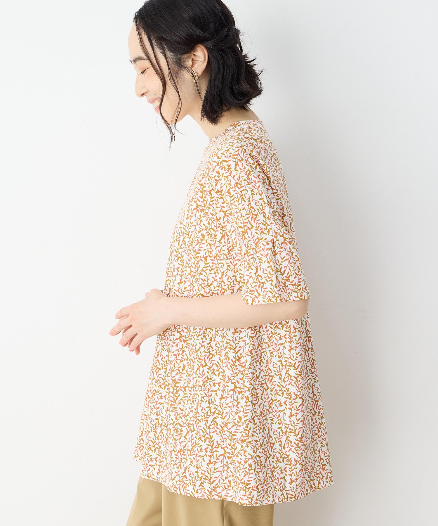 デコイ DECOY 【冷感】【UVカット】ひやさらコットンプレミアム袖ギャザーチュニックTシャツ （オレンジ） オレンジ