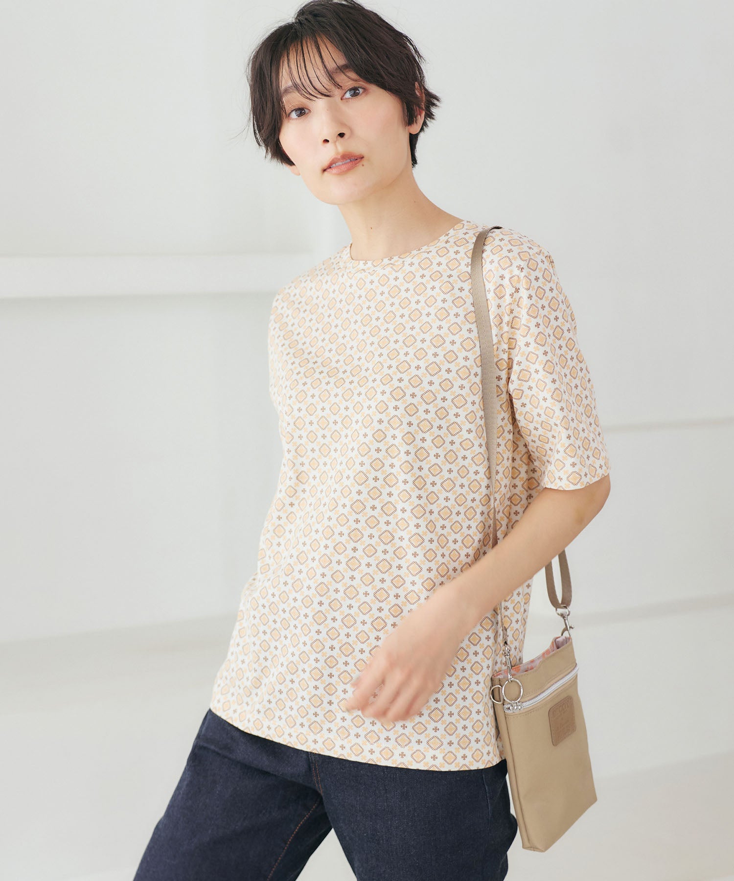 デコイ DECOY 【ひやさらコットン】小紋柄プリントTシャツ【綿100％・接触冷感・UVカット】 （グリーン） グリーン