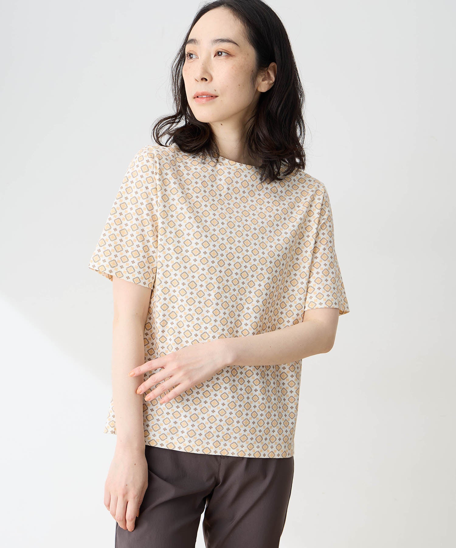 デコイ DECOY 【ひやさらコットン】小紋柄プリントTシャツ【綿100％・接触冷感・UVカット】 （グリーン） グリーン