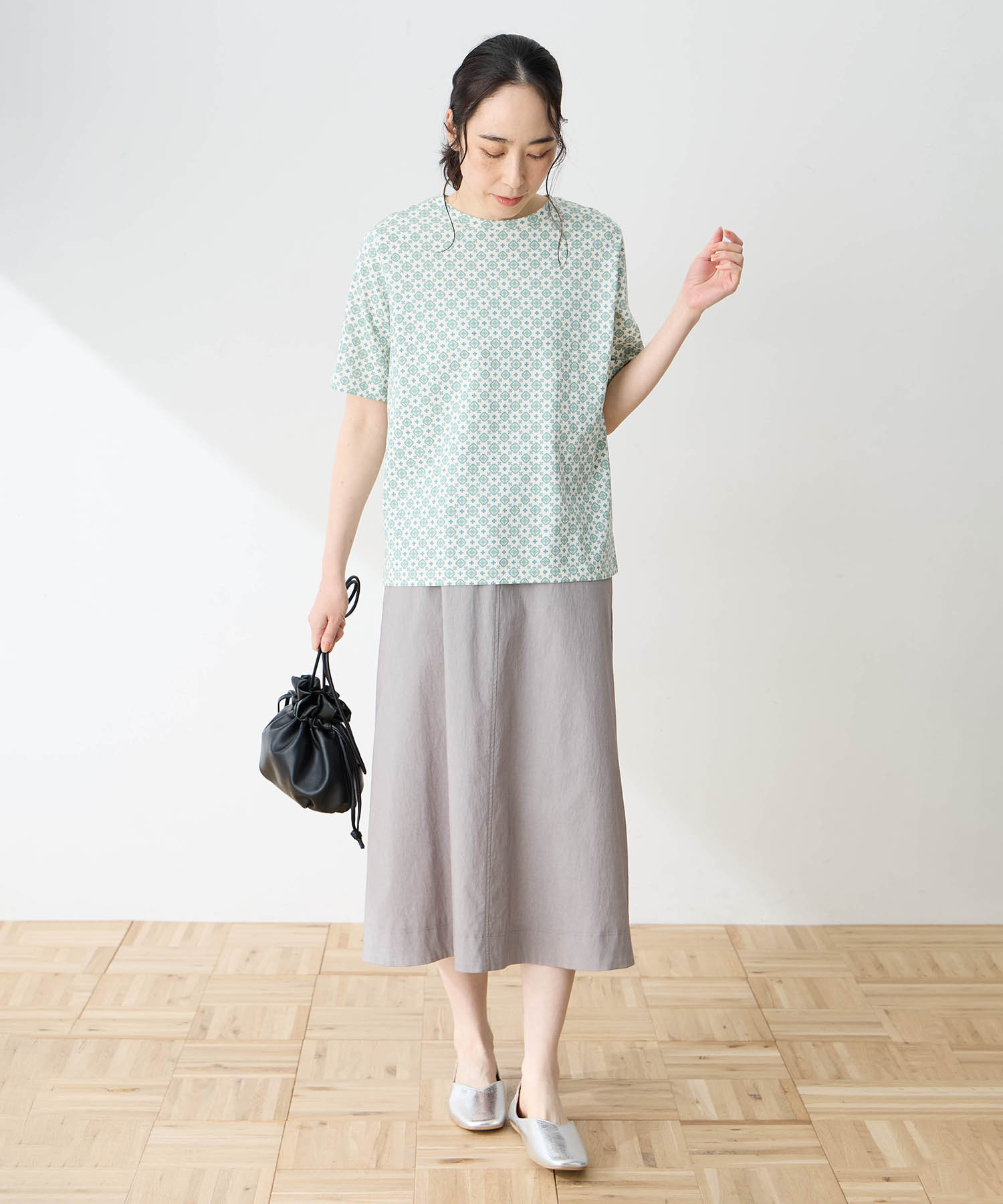 デコイ DECOY 【ひやさらコットン】小紋柄プリントTシャツ【綿100％・接触冷感・UVカット】 （グリーン） グリーン