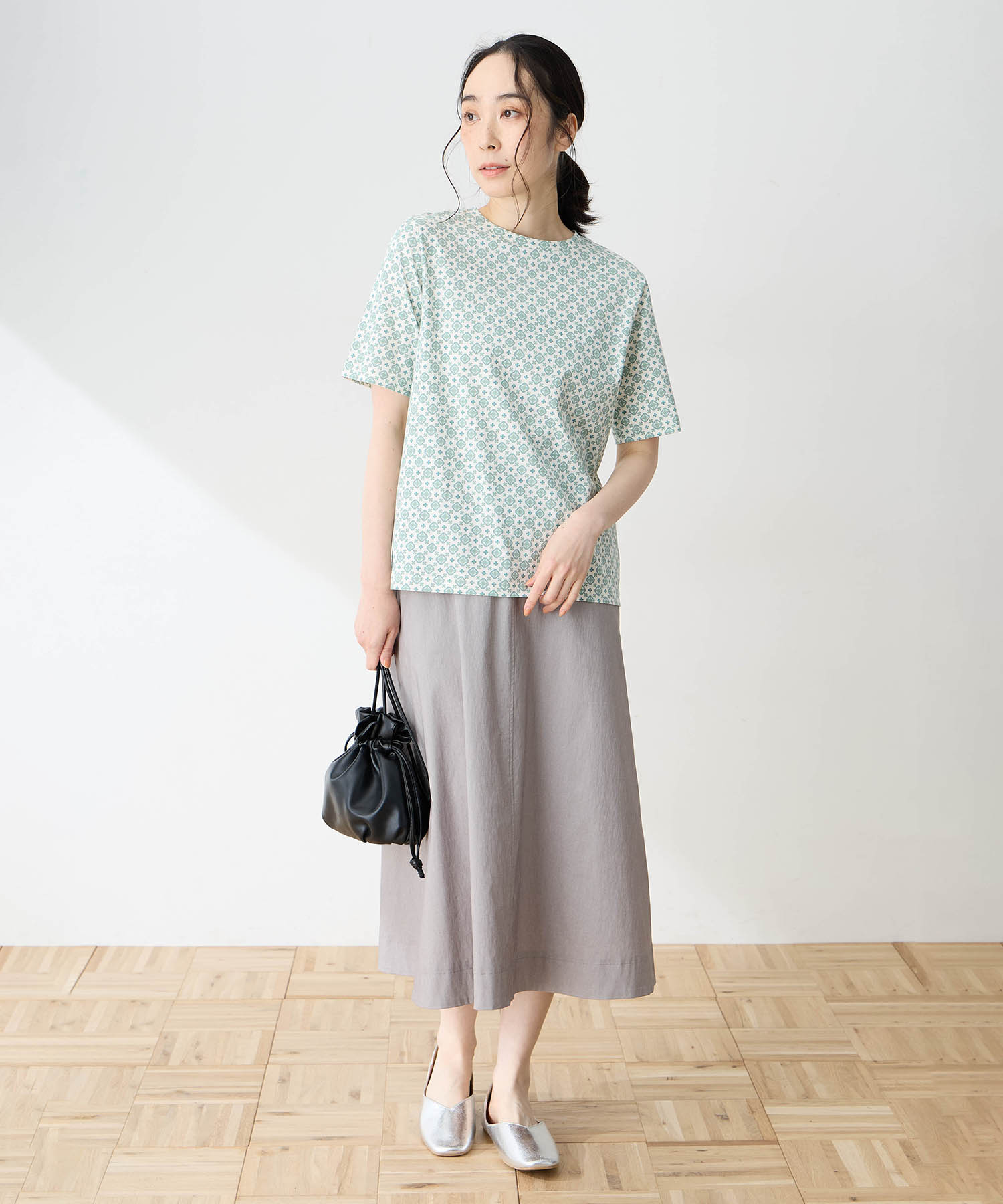 デコイ DECOY 【ひやさらコットン】小紋柄プリントTシャツ【綿100％・接触冷感・UVカット】 （グリーン） グリーン