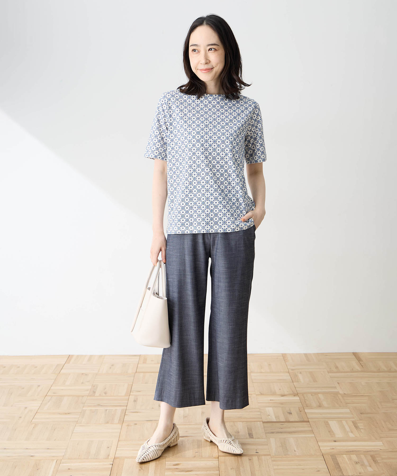 デコイ DECOY 【ひやさらコットン】小紋柄プリントTシャツ【綿100％・接触冷感・UVカット】 （グリーン） グリーン