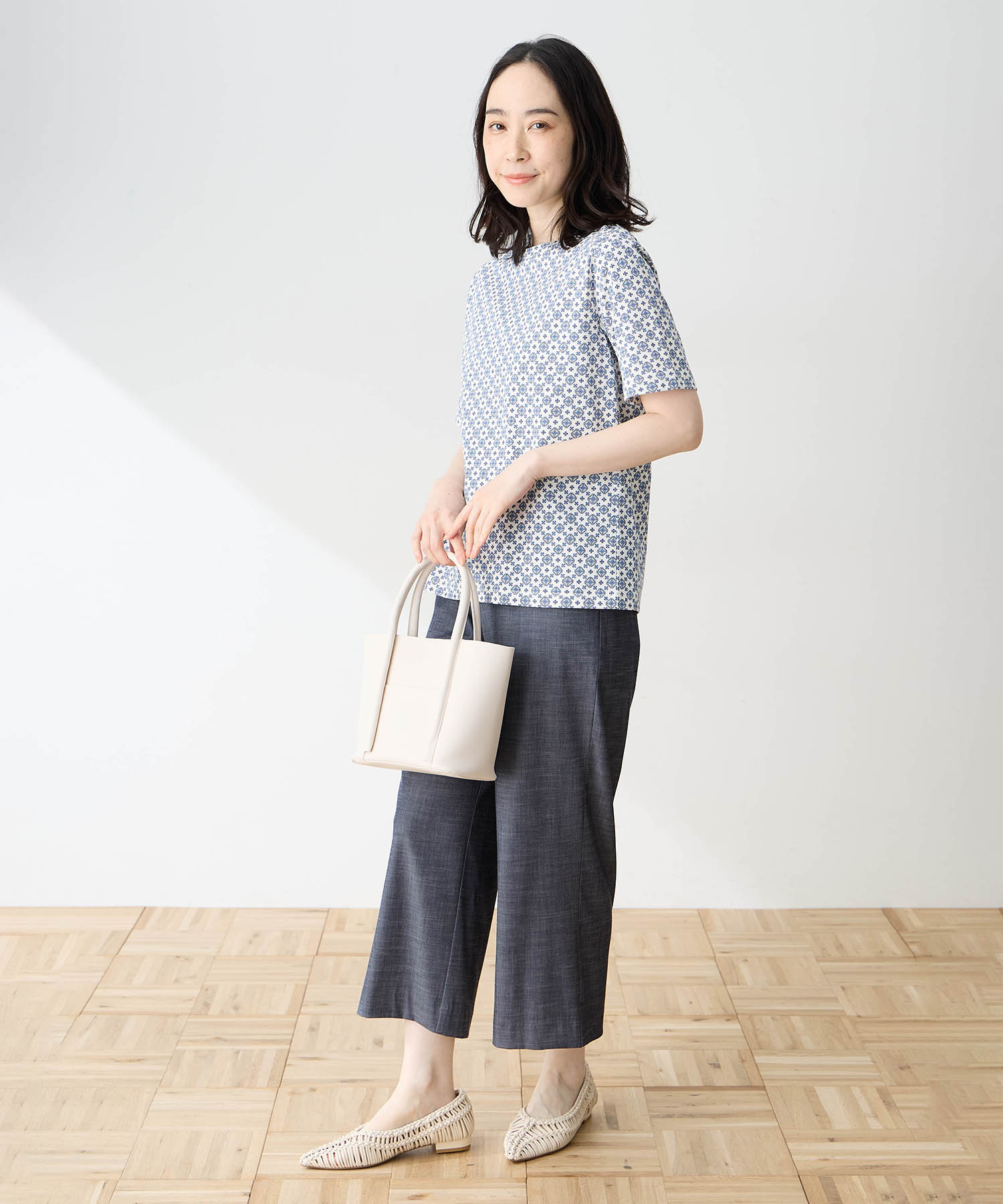 デコイ DECOY 【ひやさらコットン】小紋柄プリントTシャツ【綿100％・接触冷感・UVカット】 （グリーン） グリーン