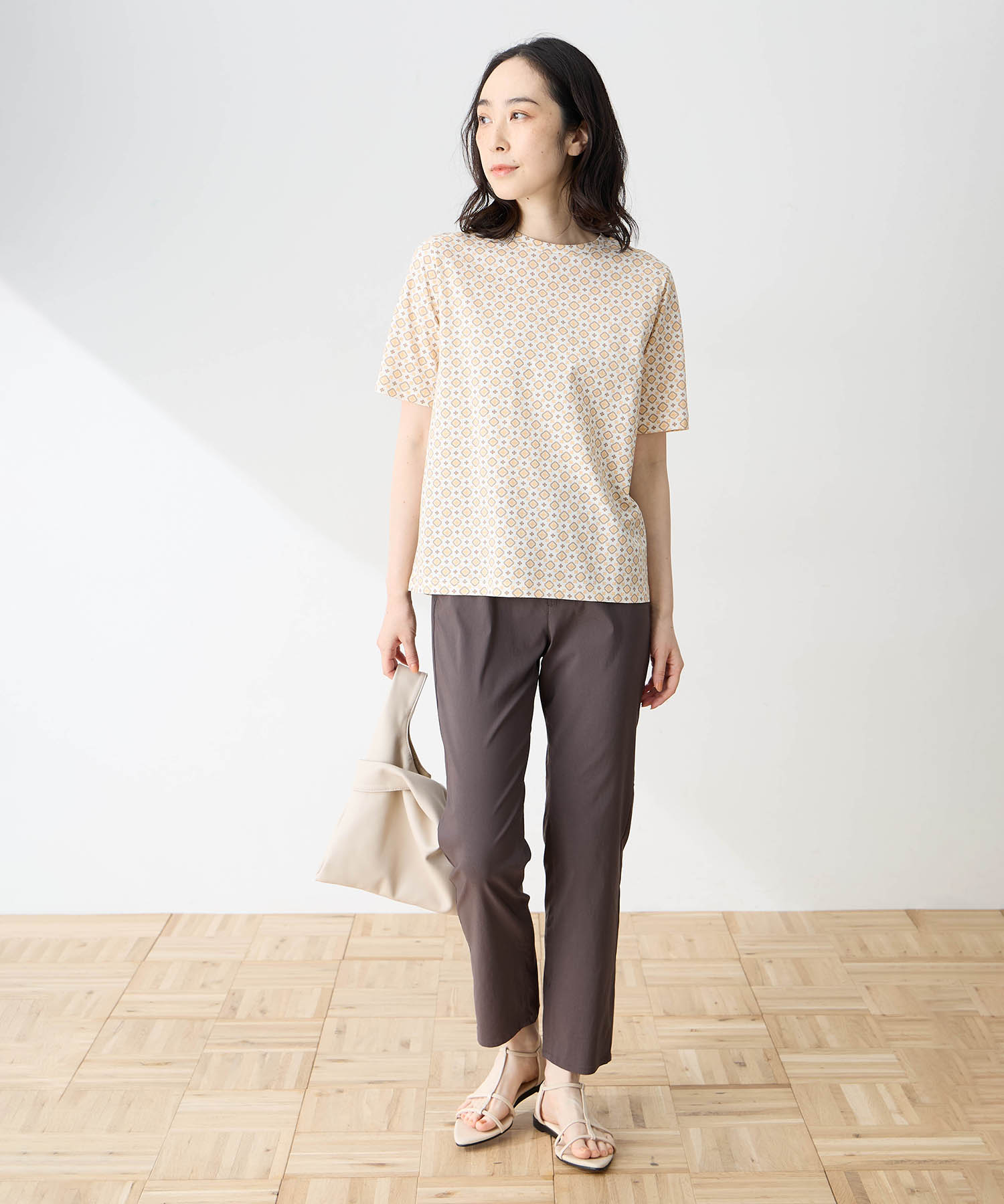 デコイ DECOY 【ひやさらコットン】小紋柄プリントTシャツ【綿100％・接触冷感・UVカット】 （グリーン） グリーン