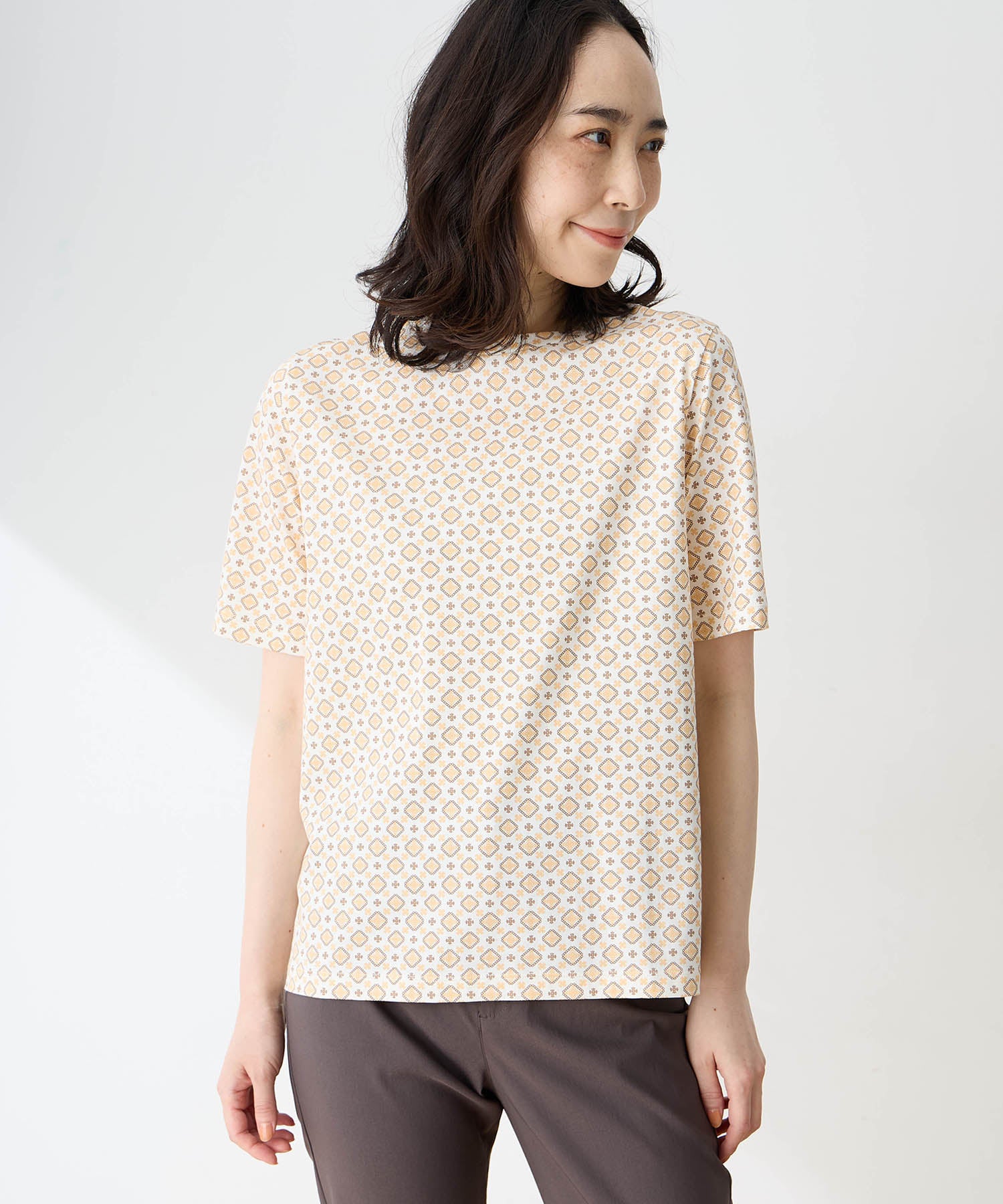 デコイ DECOY 【ひやさらコットン】小紋柄プリントTシャツ【綿100％・接触冷感・UVカット】 （グリーン） グリーン
