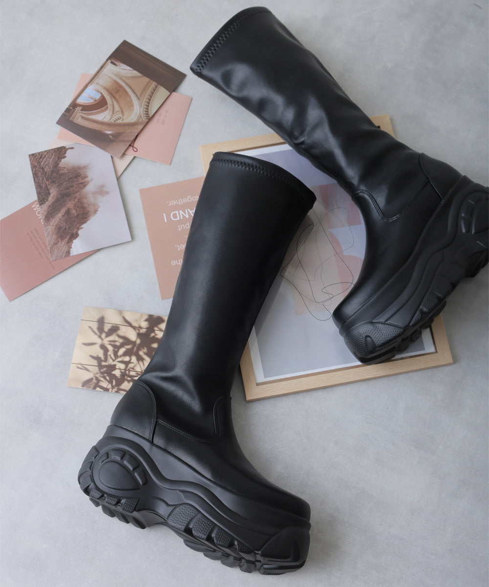 Demeter Lightweight Thick Sole Sneaker-Style Stretch Long Boots