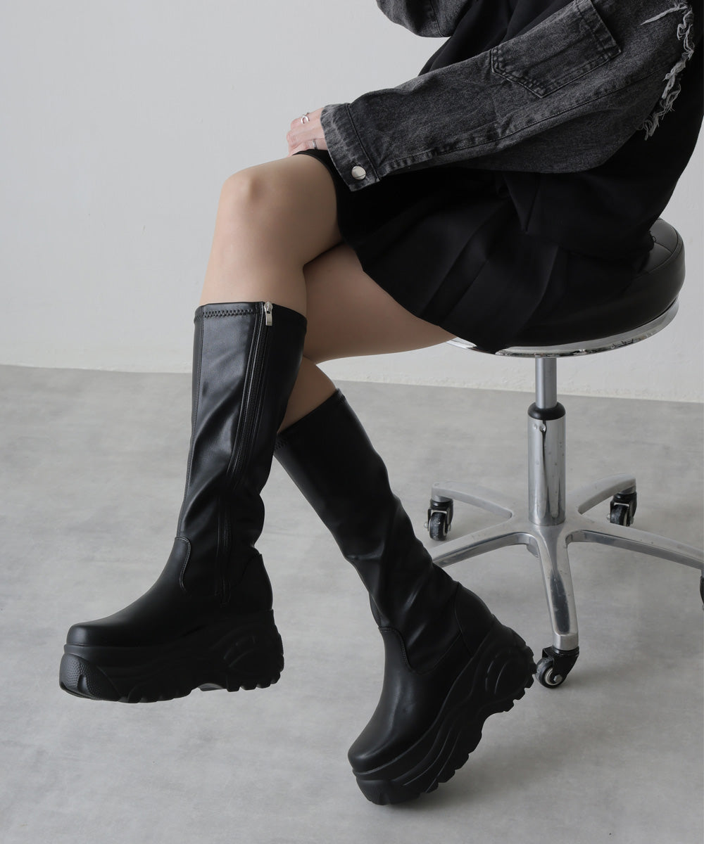 Demeter Lightweight Thick Sole Sneaker-Style Stretch Long Boots