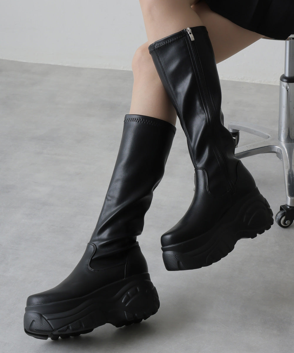 Demeter Lightweight Thick Sole Sneaker-Style Stretch Long Boots