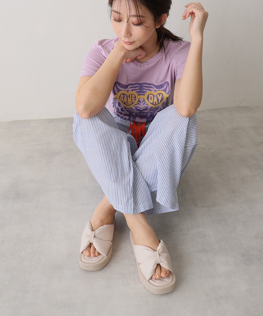 デメテル DEMETER 厚底 スクエアトゥ リボンデザイン パテッドサンダル （アイボリー） アイボリー
