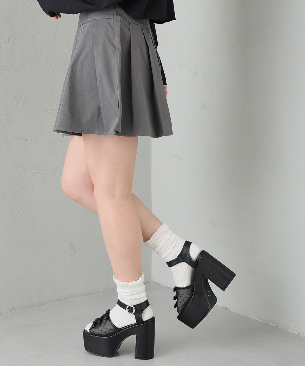 デメテル DEMETER 厚底 プラットフォーム ドットチュール 三連リボン ビジュー付きサンダル （ブラック） ブラック