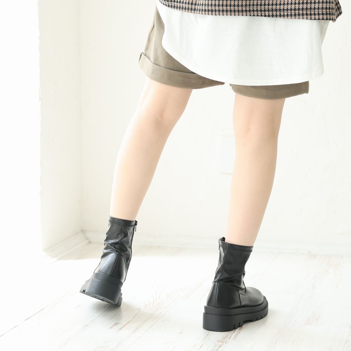 デメテル DEMETER 軽量☆厚底ソール ストレッチ ショートブーツ