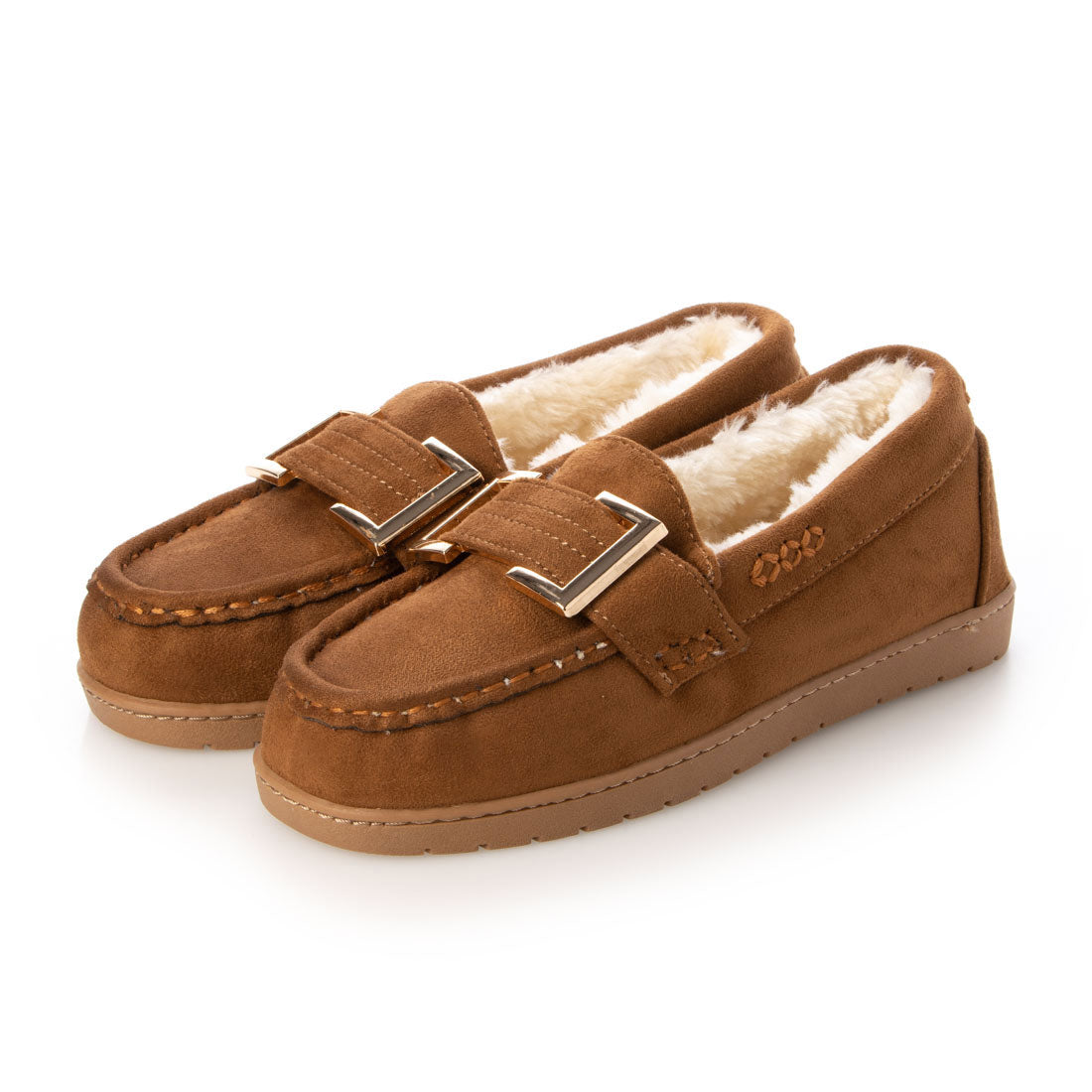 DEMETER Fluffy buckle fur moccasins