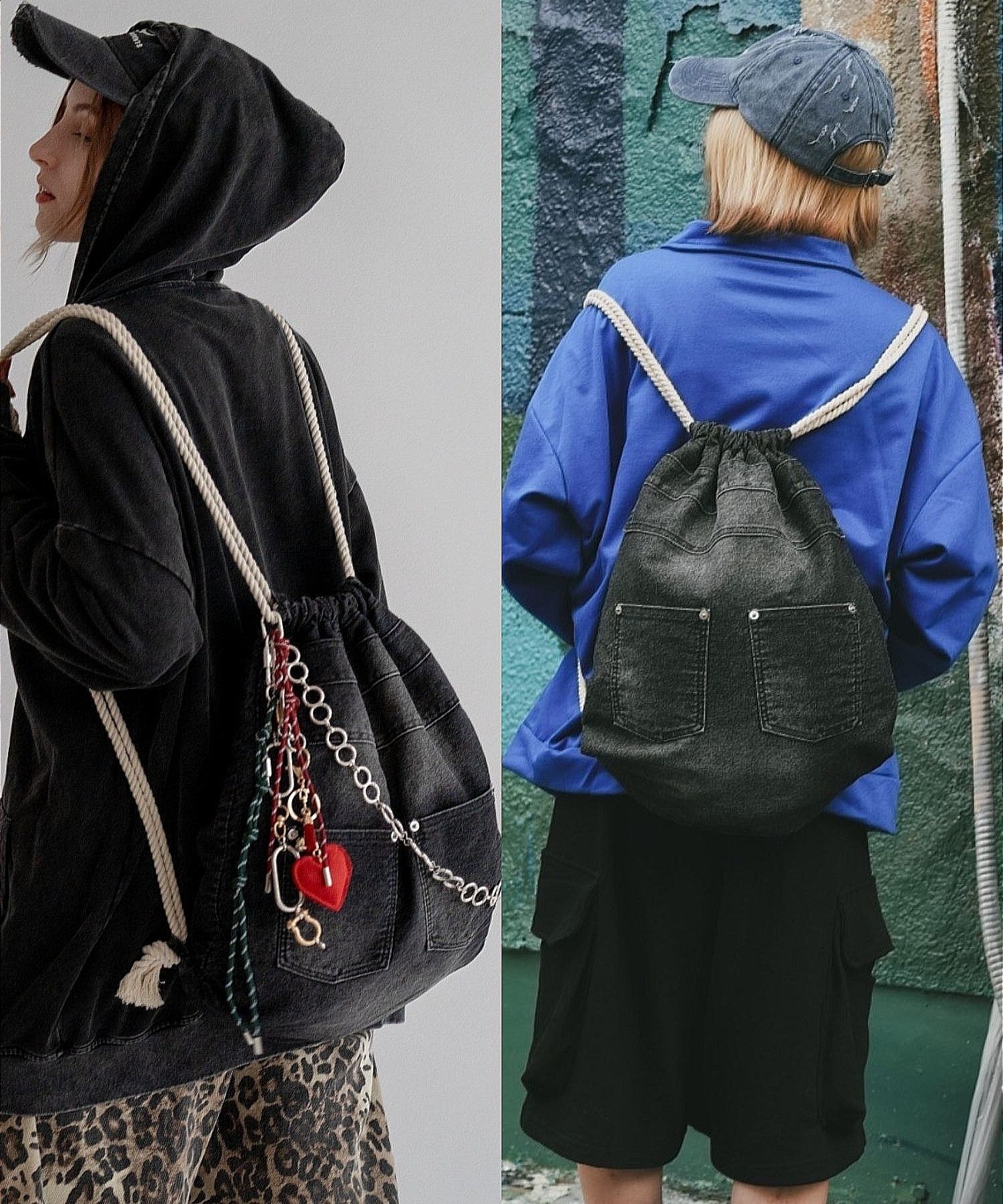 デバイス DEVICE ウォッシュ デニム ナップザック ボディバッグ （ブラックホワイト） BKWH