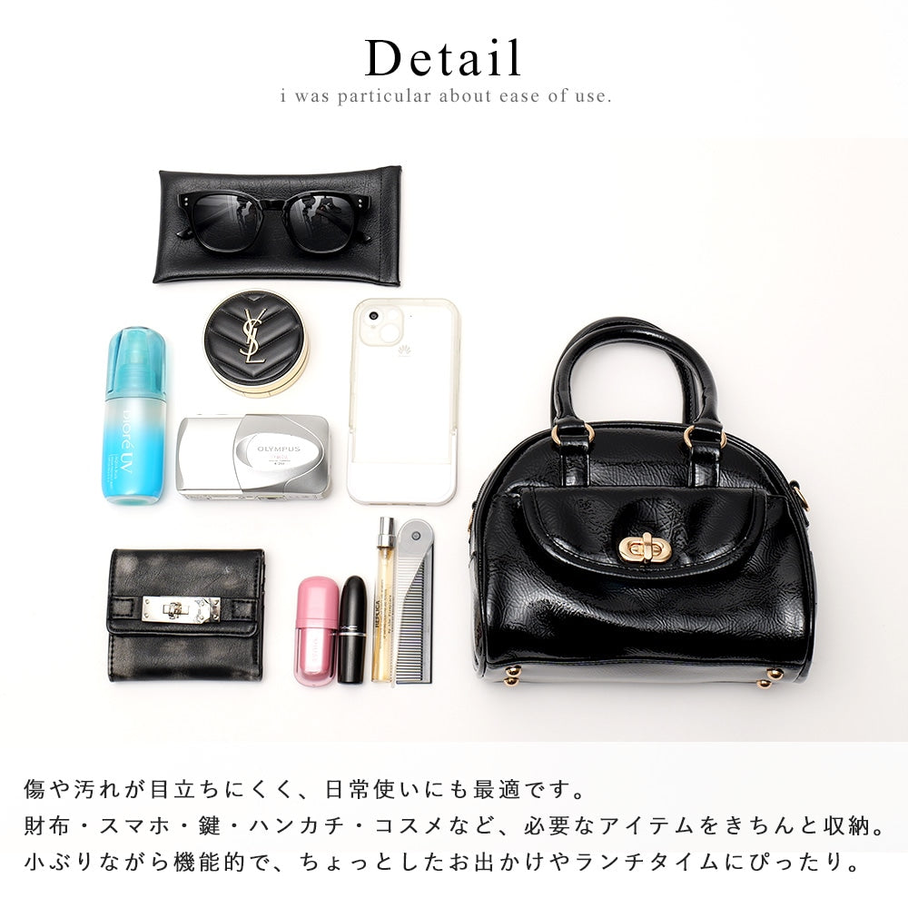 デバイス DEVICE 【DEVICE GAL】Night Queen 2way エナメル ハンドバッグ ミニ ボストン ショルダーバッグ （シルバー） SIL