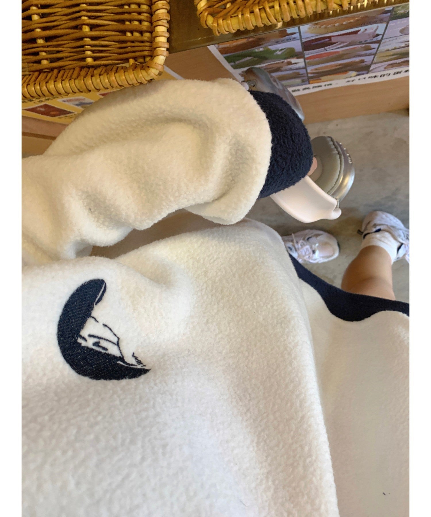 デバイス DEVICE ワンポイント刺繍 配色 防寒 フリース  ハーフジップ ビッグシルエット オーバーサイズ トラックジャケット スウェット （ホワイト） WH
