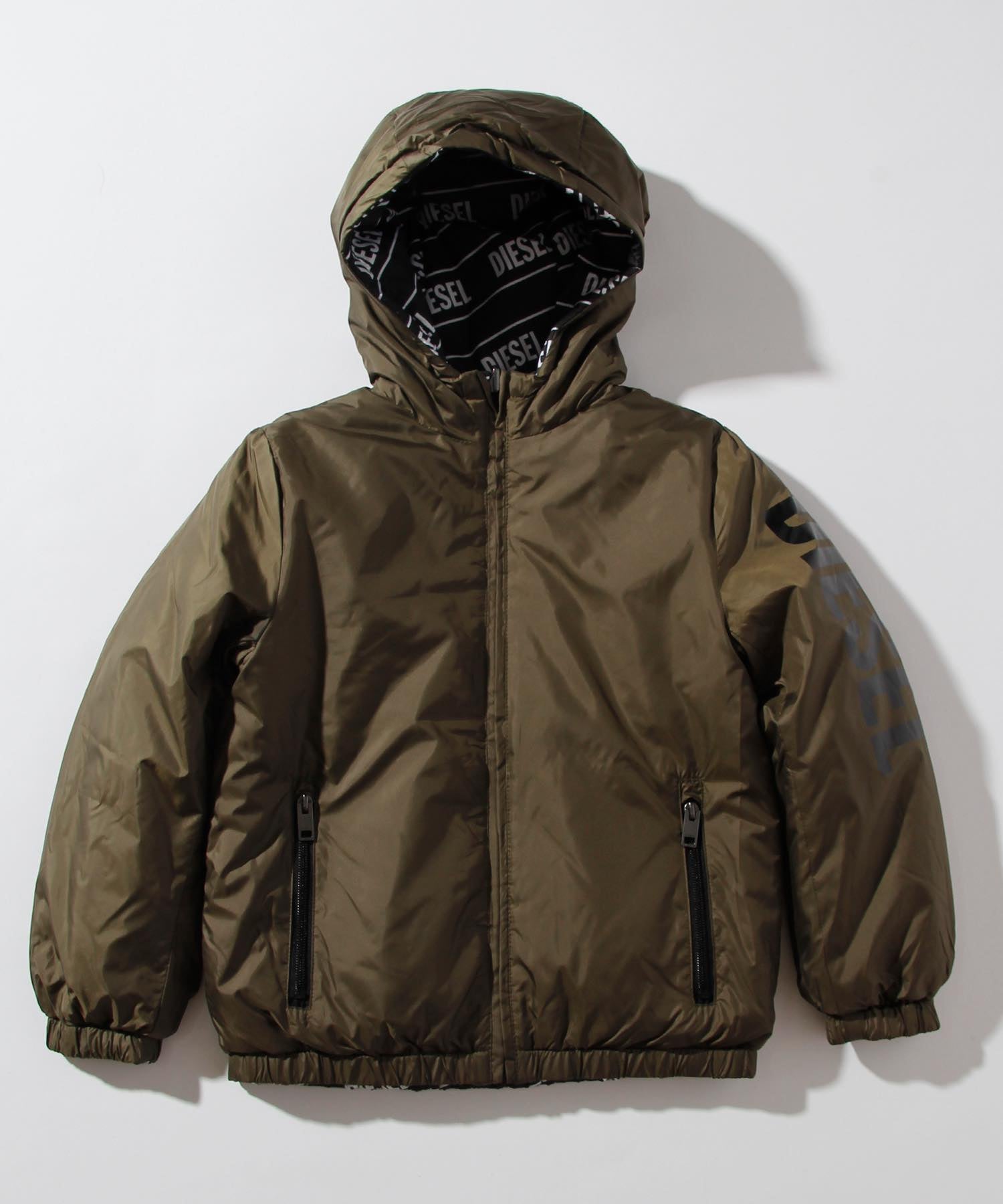 ディーゼル DIESEL DIESELKids & Junior フーディーブルゾンリバーシブルジャケット,カーキ