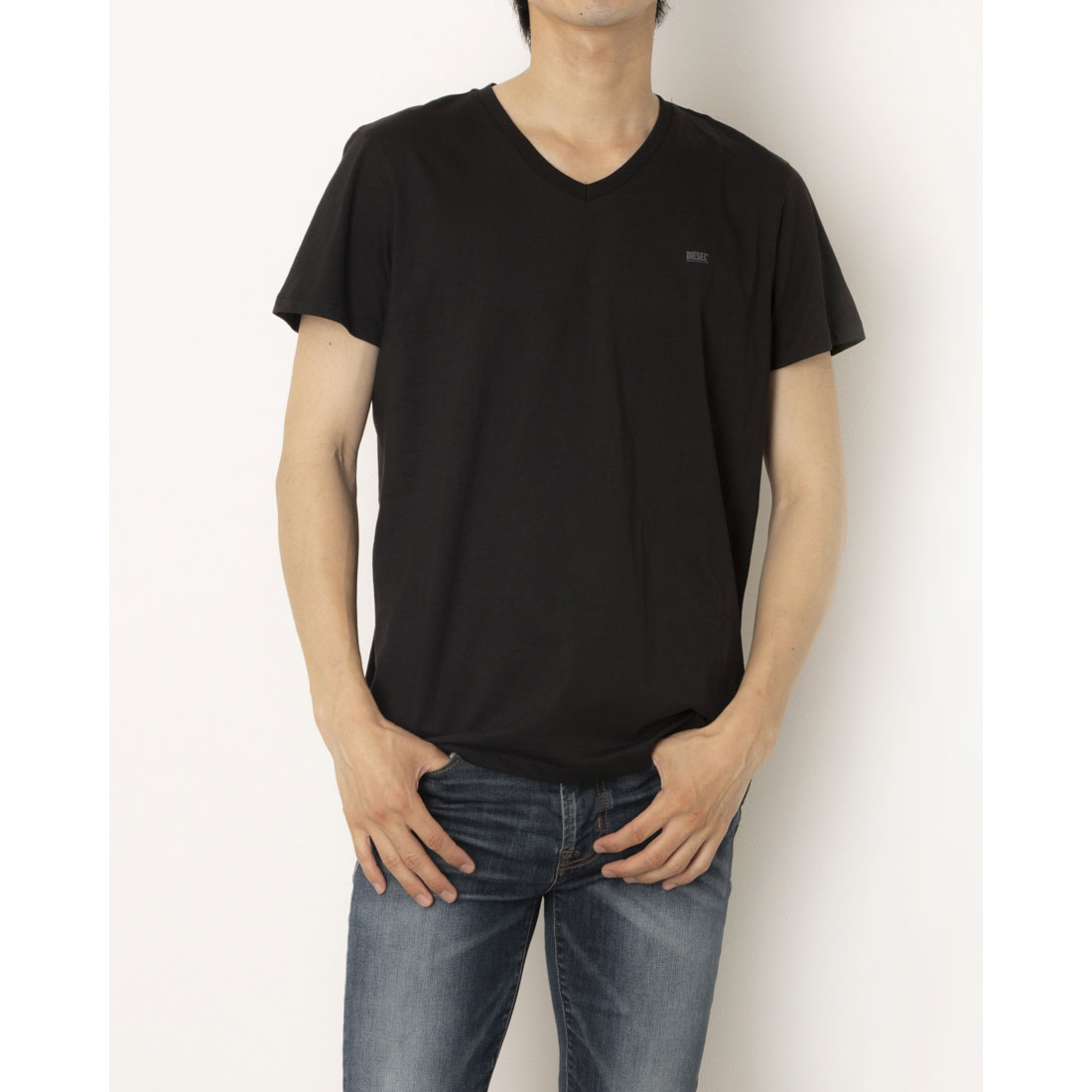ディーゼル DIESEL 2Pセット 無地Vネック （BLACK） BLACK