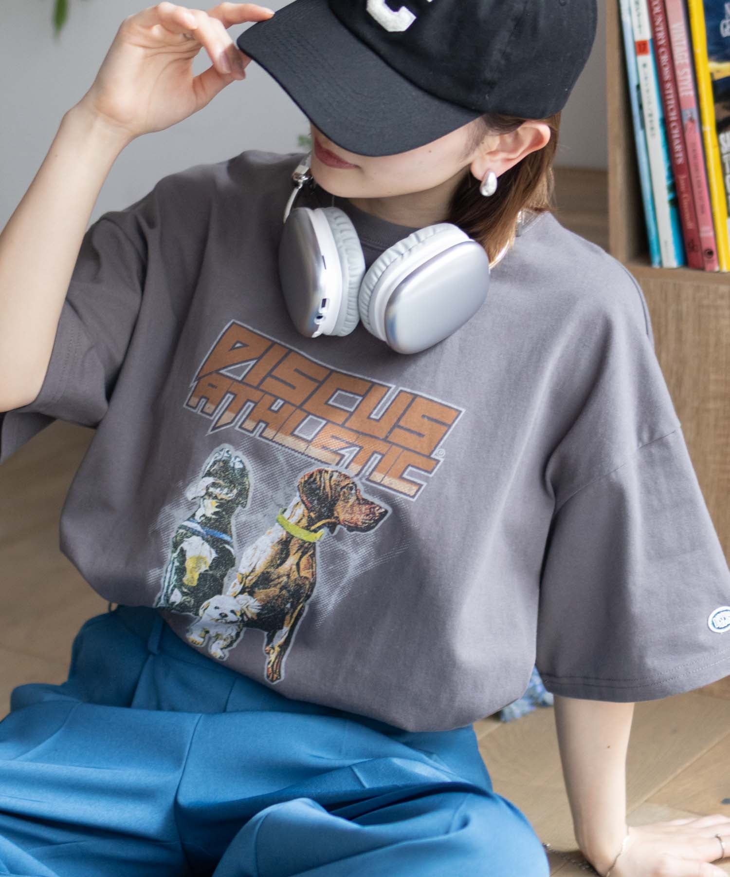 ディスカス アスレチック DISCUS ATHLETIC プリントビッグTシャツ 犬 （チャコール） チャコール