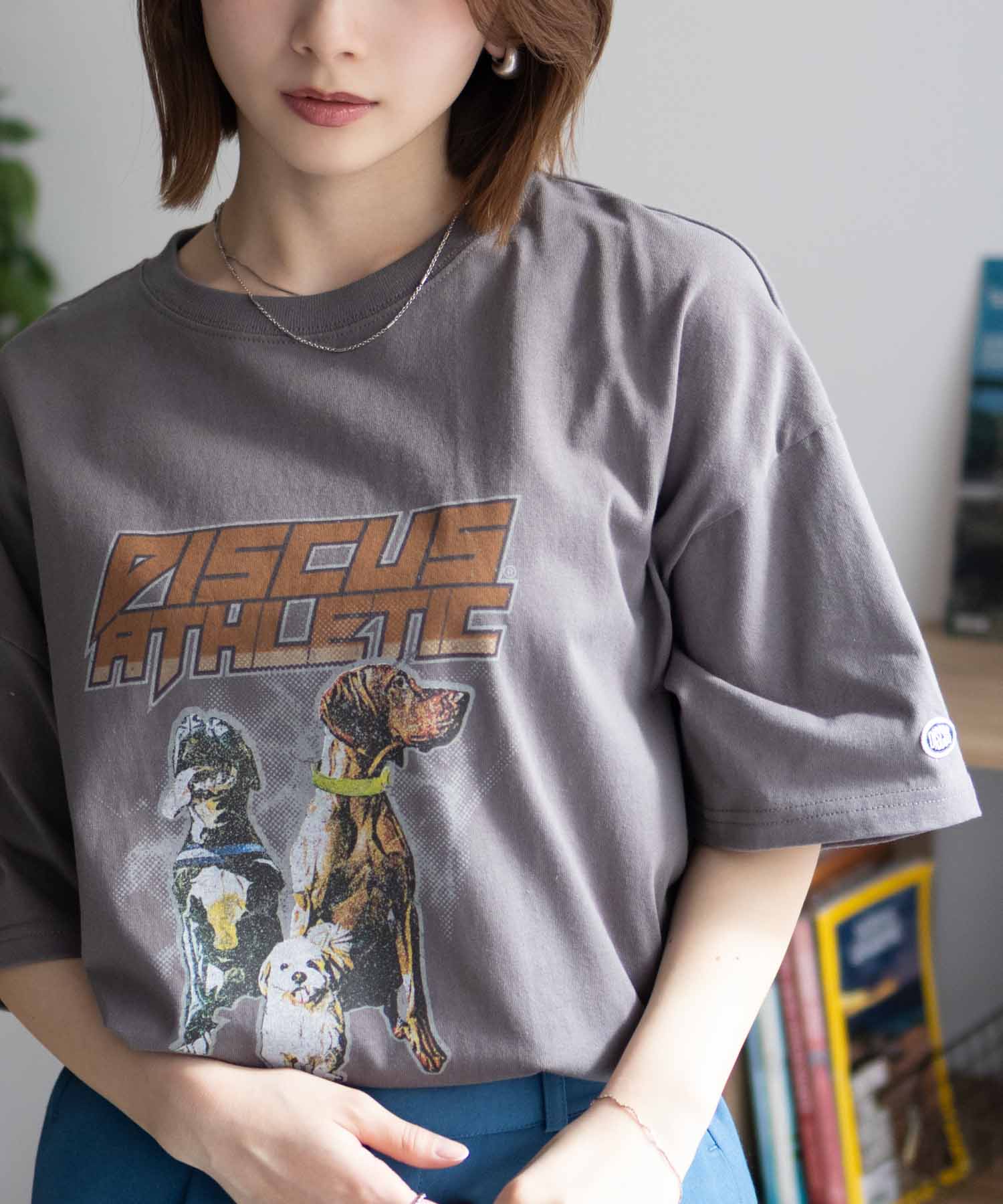 ディスカス アスレチック DISCUS ATHLETIC プリントビッグTシャツ 犬 （チャコール） チャコール