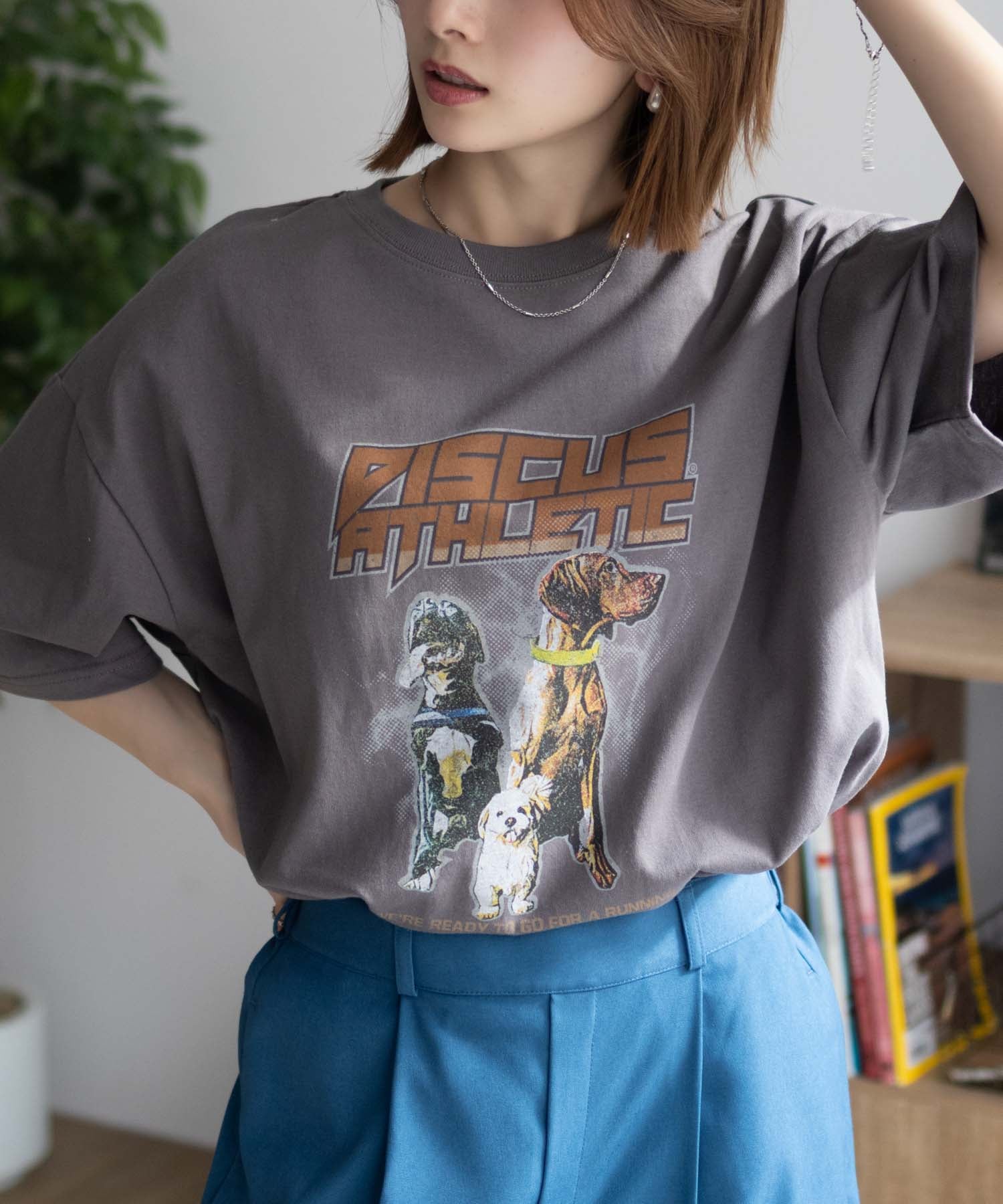 ディスカス アスレチック DISCUS ATHLETIC プリントビッグTシャツ 犬 （チャコール） チャコール
