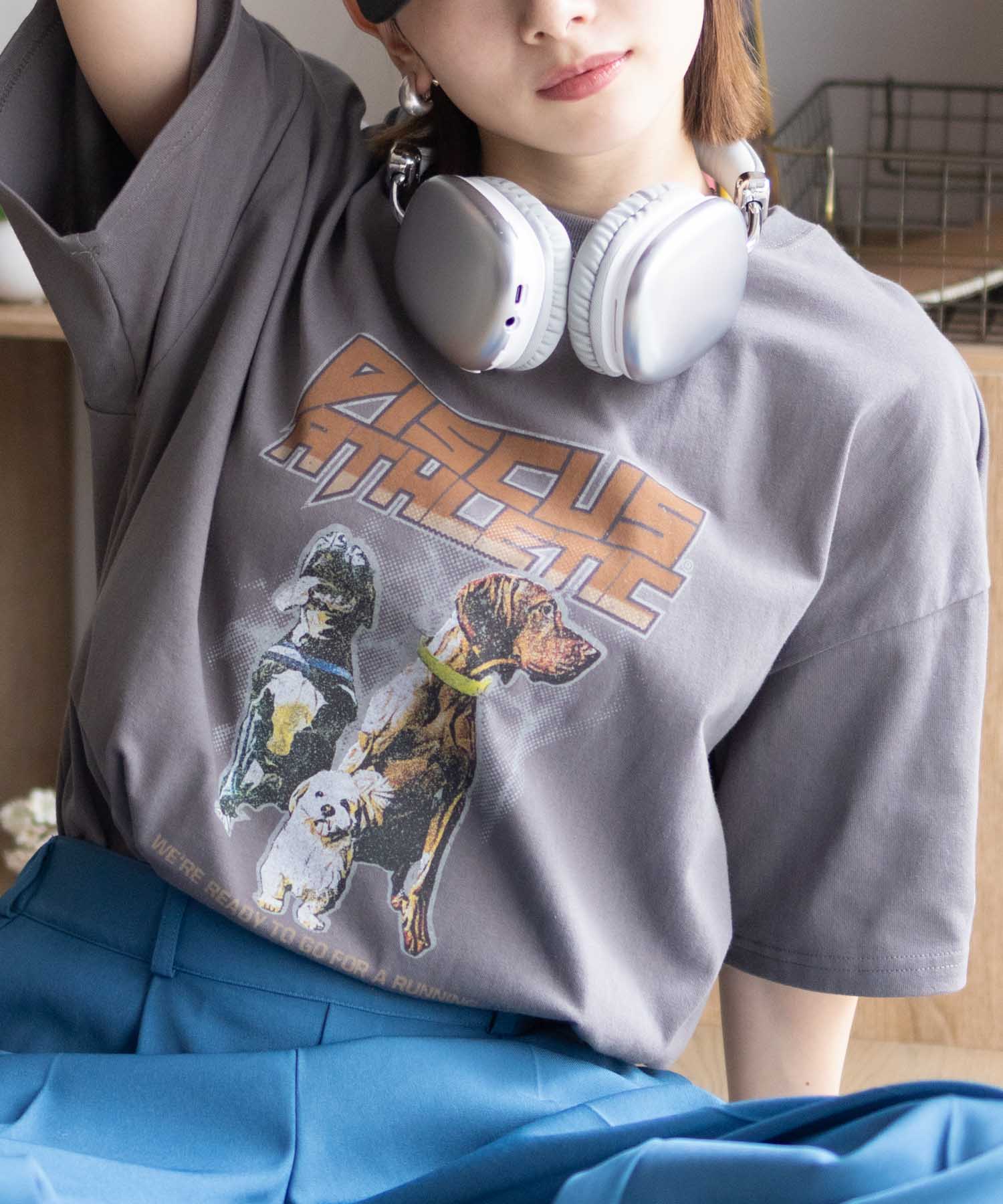ディスカス アスレチック DISCUS ATHLETIC プリントビッグTシャツ 犬 （チャコール） チャコール