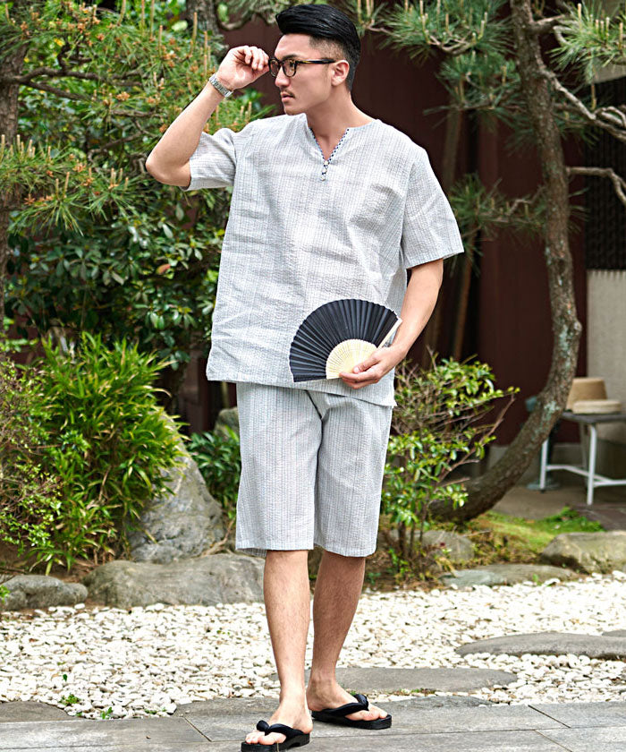 ディータ Dita Dita オーガニック甚平 キーネック＆Vネックヘンリー 夏 祭り,7.生成( Vネックヘンリー)