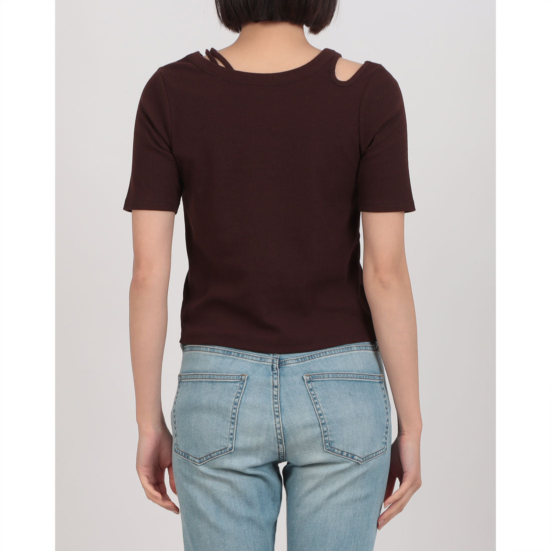 ディップインチョコレート DIP IN CHOCOLATE アシメショルダーデザインリブトップス【DIP IN CHOCOLATE】 （ブラウン） ブラウン