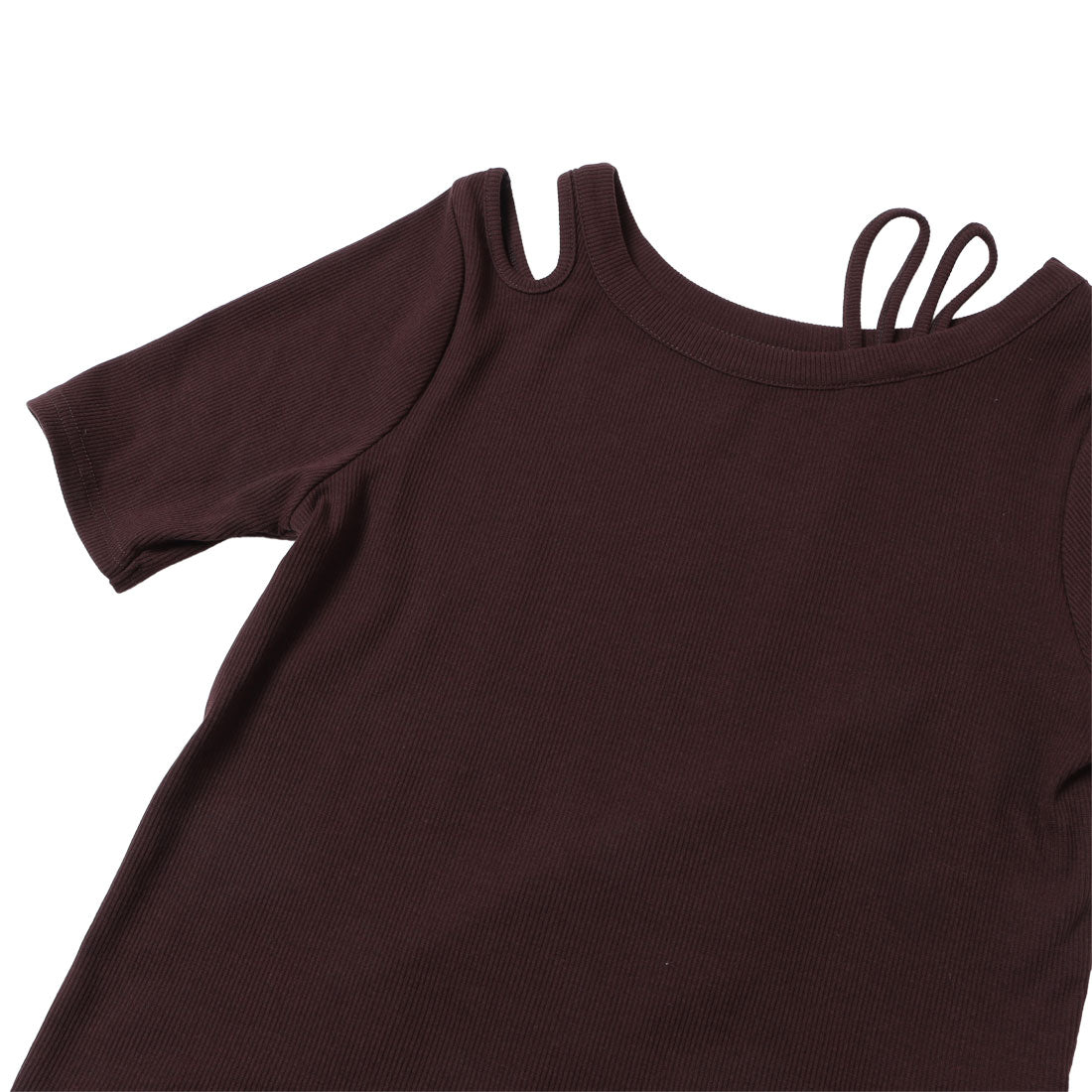 ディップインチョコレート DIP IN CHOCOLATE アシメショルダーデザインリブトップス【DIP IN CHOCOLATE】 （ブラウン） ブラウン