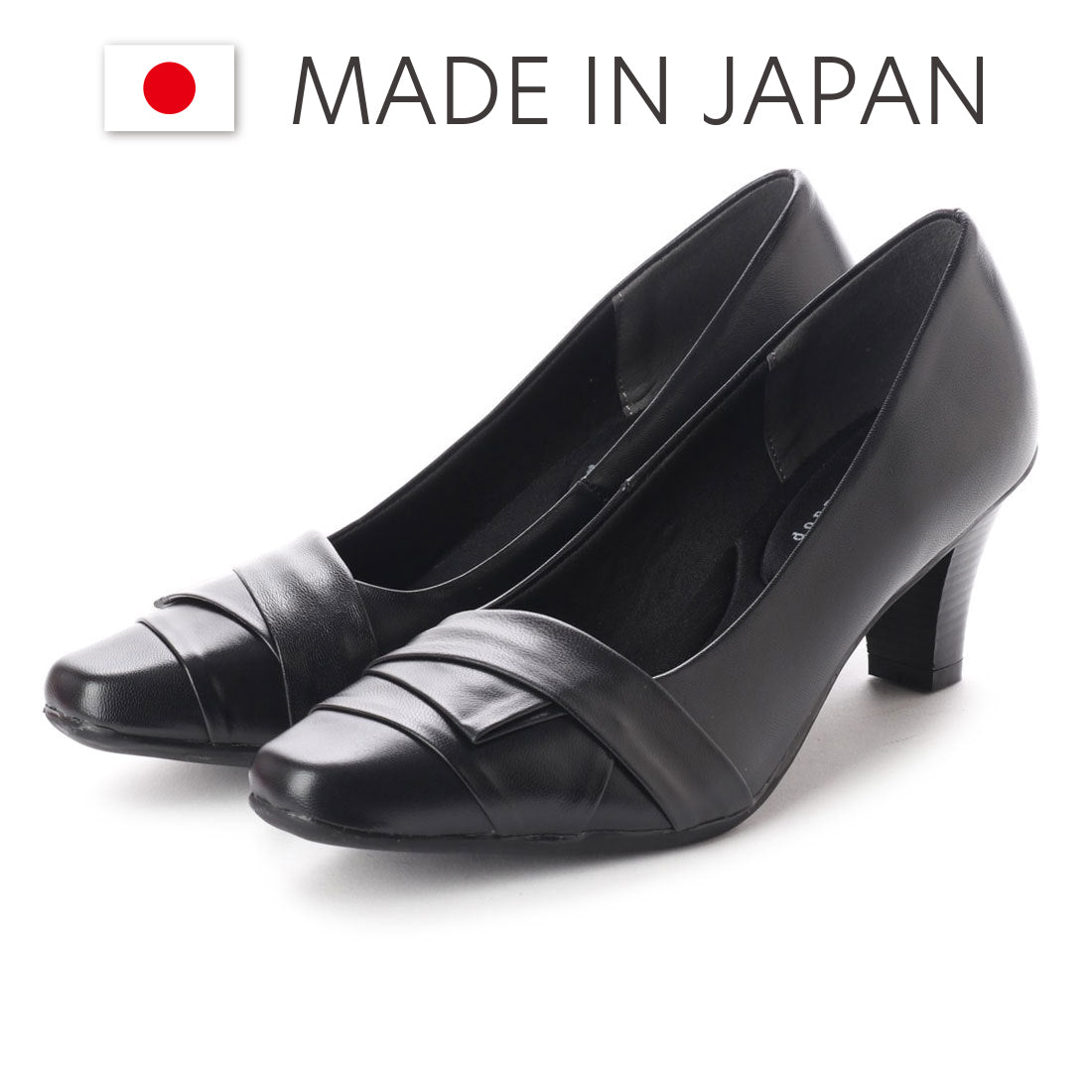 ドンナリスペット donna rispetto 日本製/6cmヒール本革切り替えパンプス,BLACK