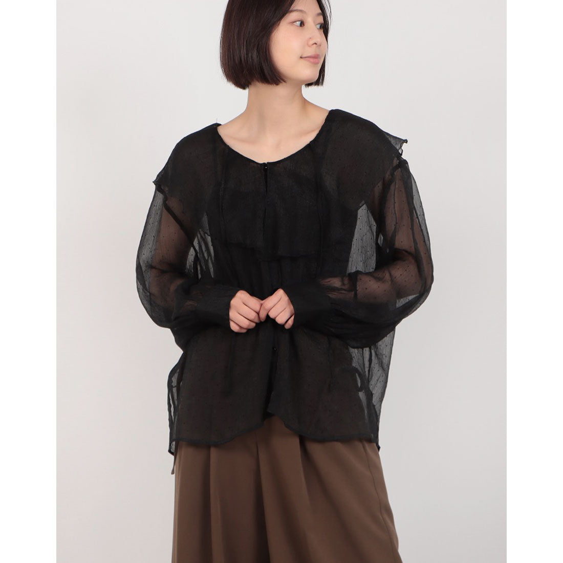 ドゥ アルシーヴ DOUX ARCHIVES シアードットフリルブラウス （BLK） BLK