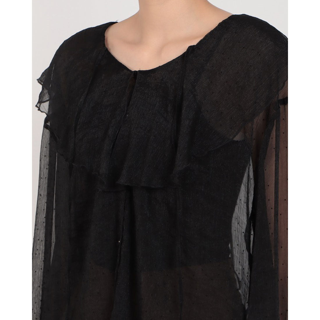 ドゥ アルシーヴ DOUX ARCHIVES シアードットフリルブラウス （BLK） BLK