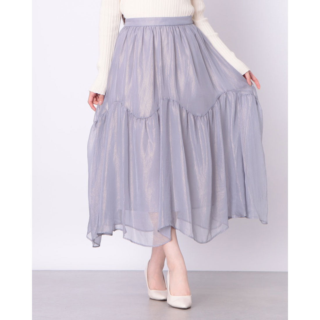 ドゥ アルシーヴ DOUX ARCHIVES メタリックシアーティアードスカート （GRY） GRY
