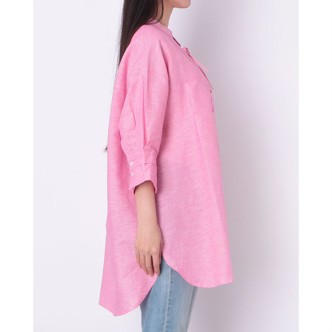 ドゥ アルシーヴ DOUX ARCHIVES 麻混スラブレースアップブラウス （PINK） PINK