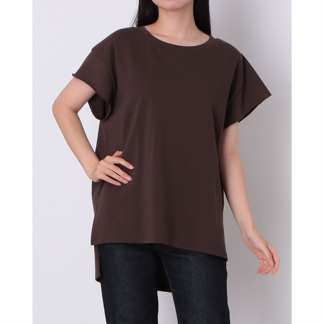 ドゥ アルシーヴ DOUX ARCHIVES スラブ袖きりっぱなしフレンチTシャツ （BROWN） BROWN