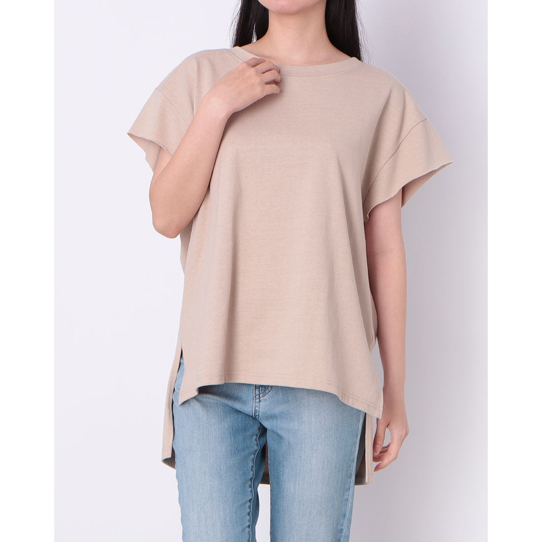 ドゥ アルシーヴ DOUX ARCHIVES スラブ袖きりっぱなしフレンチTシャツ （BEIGE） BEIGE