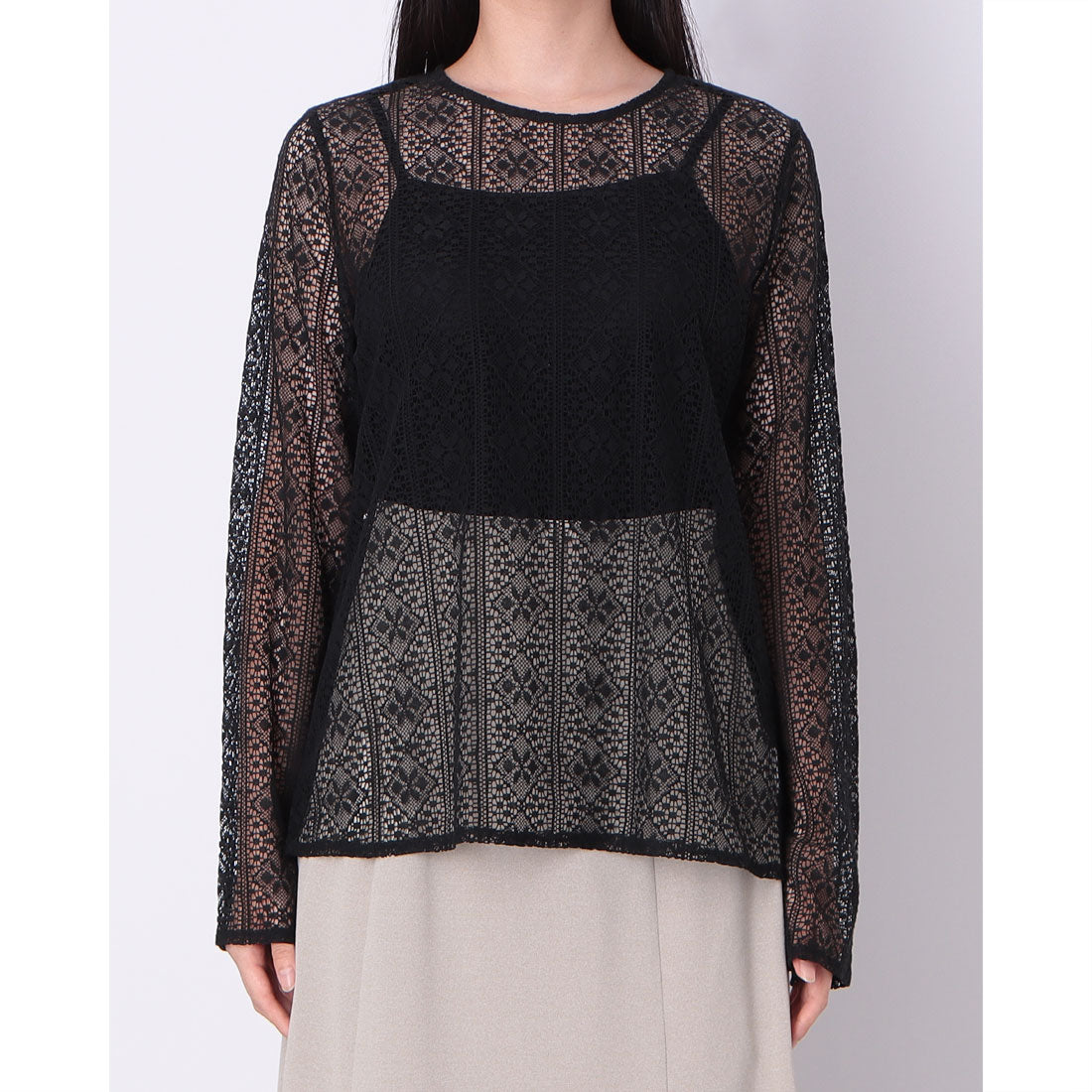 ドゥ アルシーヴ DOUX ARCHIVES クルーネックレースシンプルブラウス （BLACK） BLACK